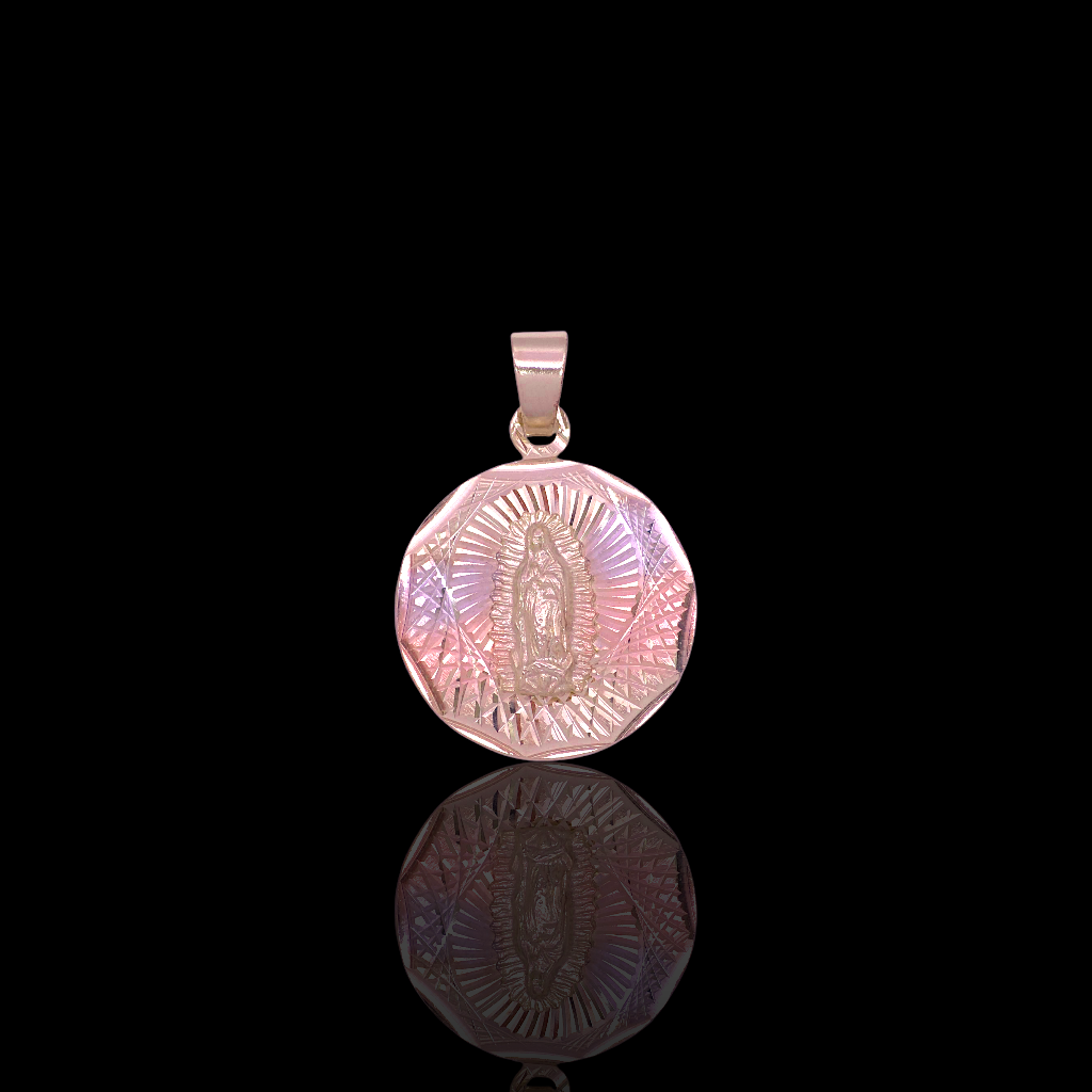 Oro Laminado Gold Filled Tricolor Guadalupe Round Pendant
