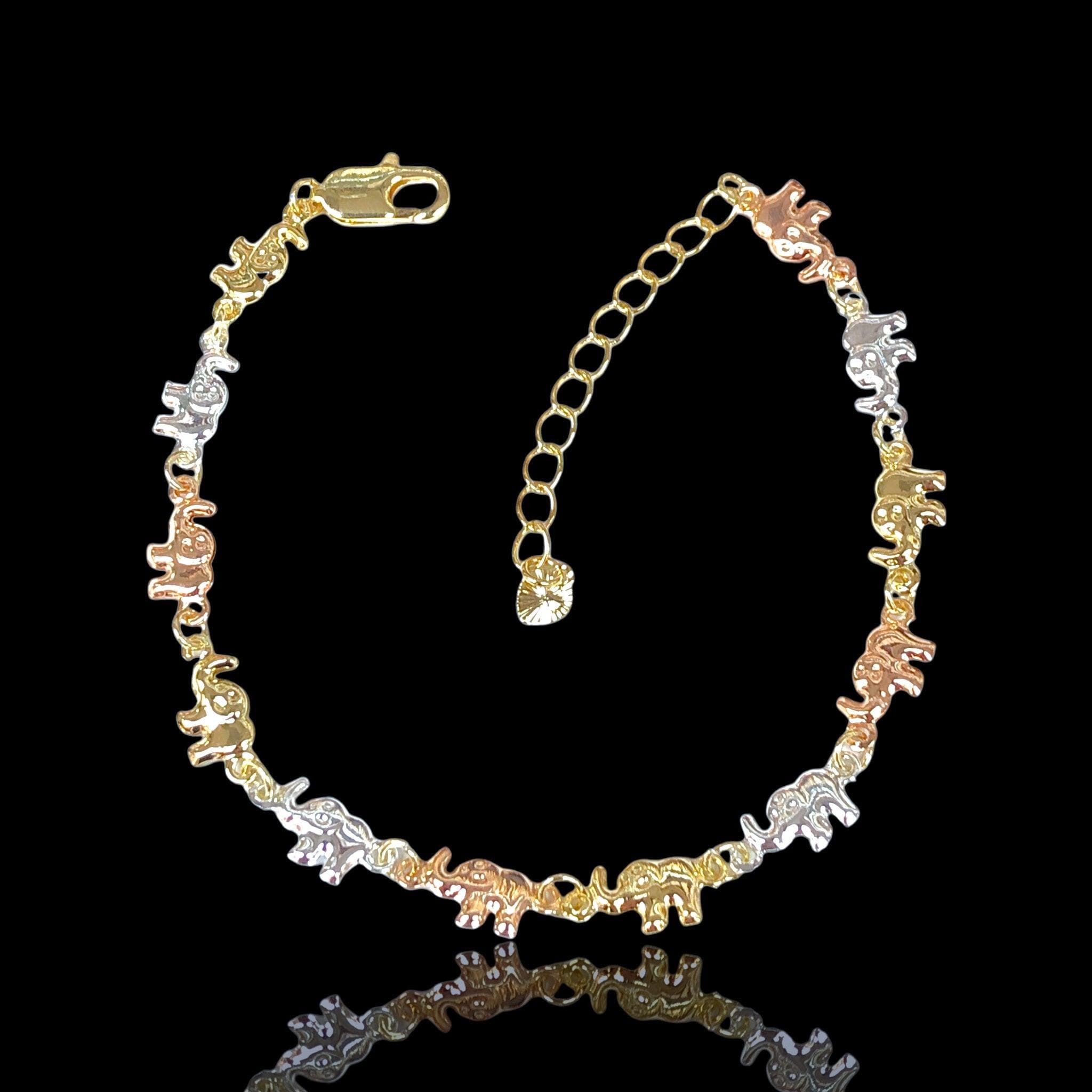 Oro Laminado Gold Filled Tricolor Happy Elephant Bracelet
