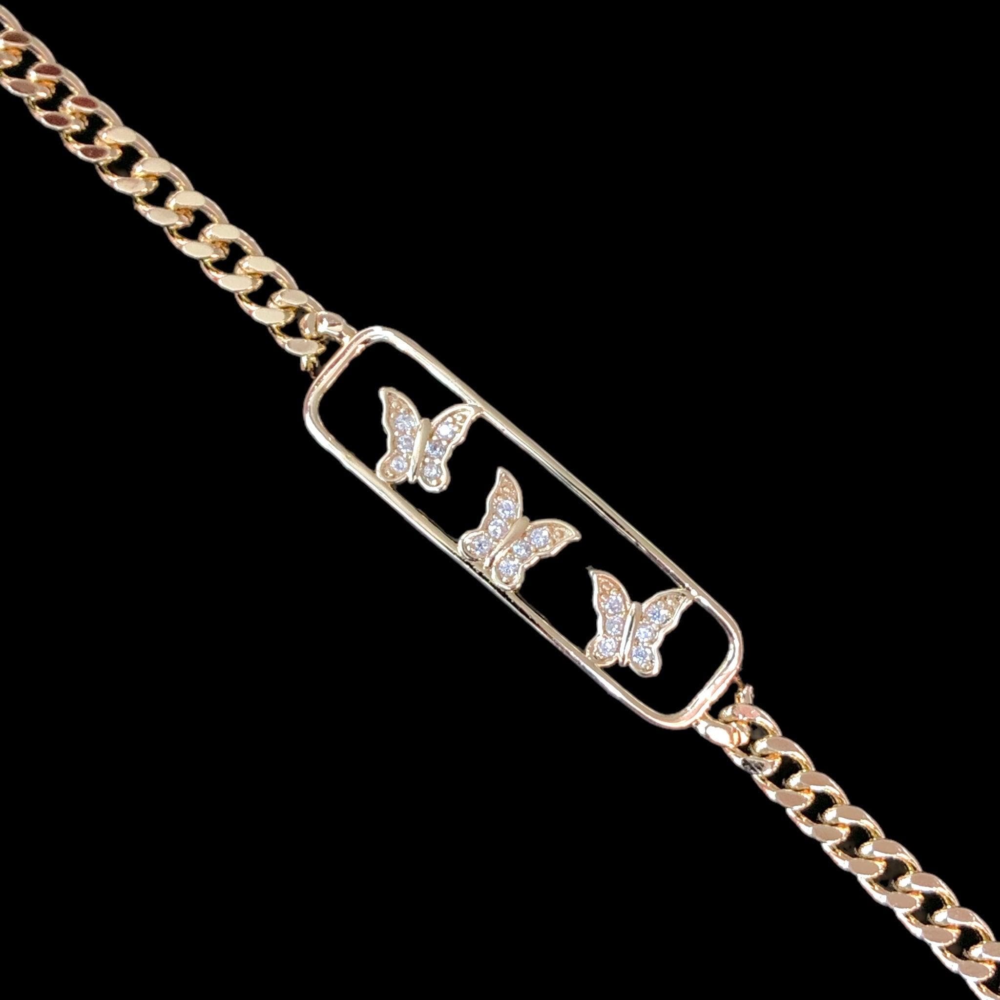 18K Gold Filled Trio Butterfly CZ Bracelet - Kuania Oro Laminado