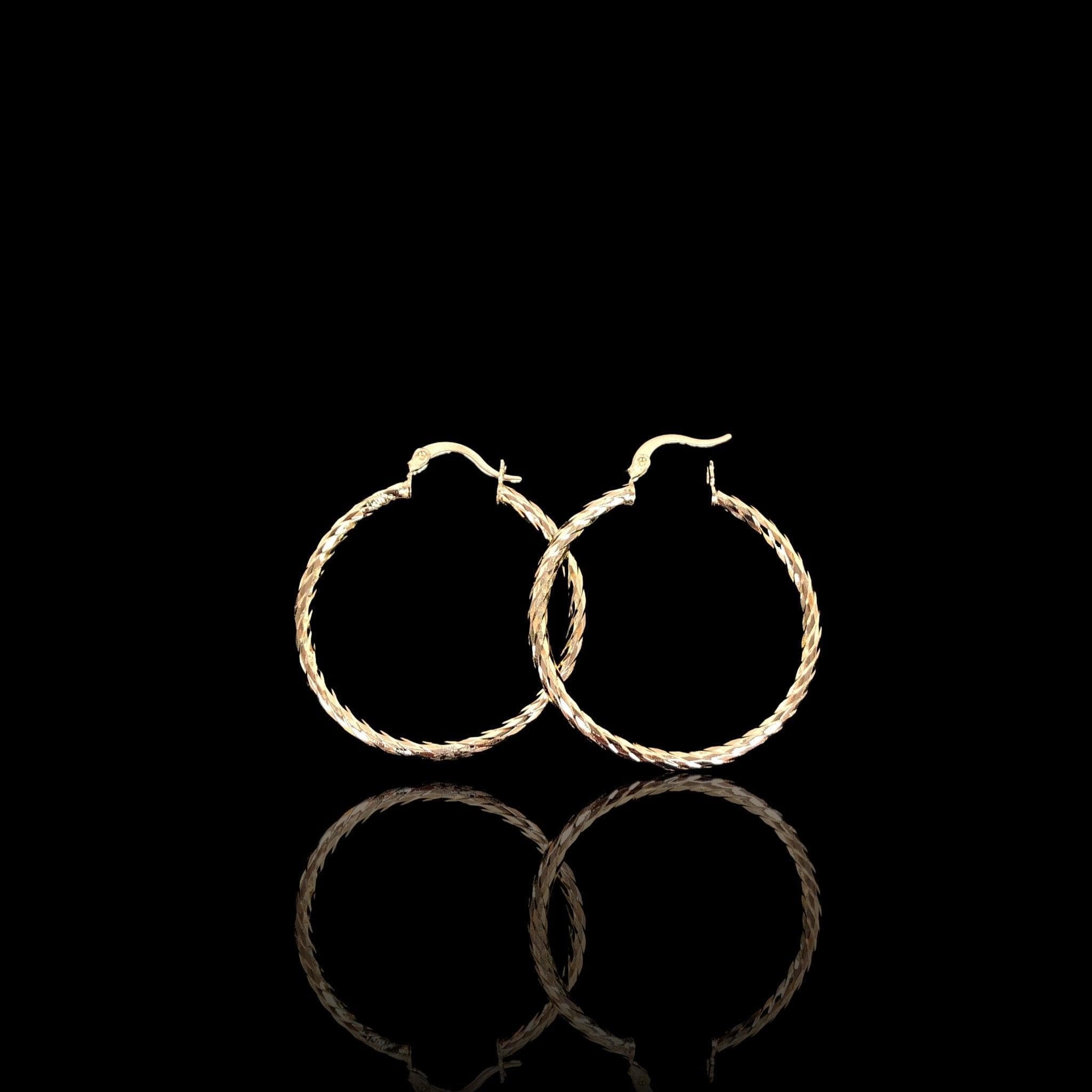 Oro Laminado Gold Filled Twist Cut Hoop Earrings