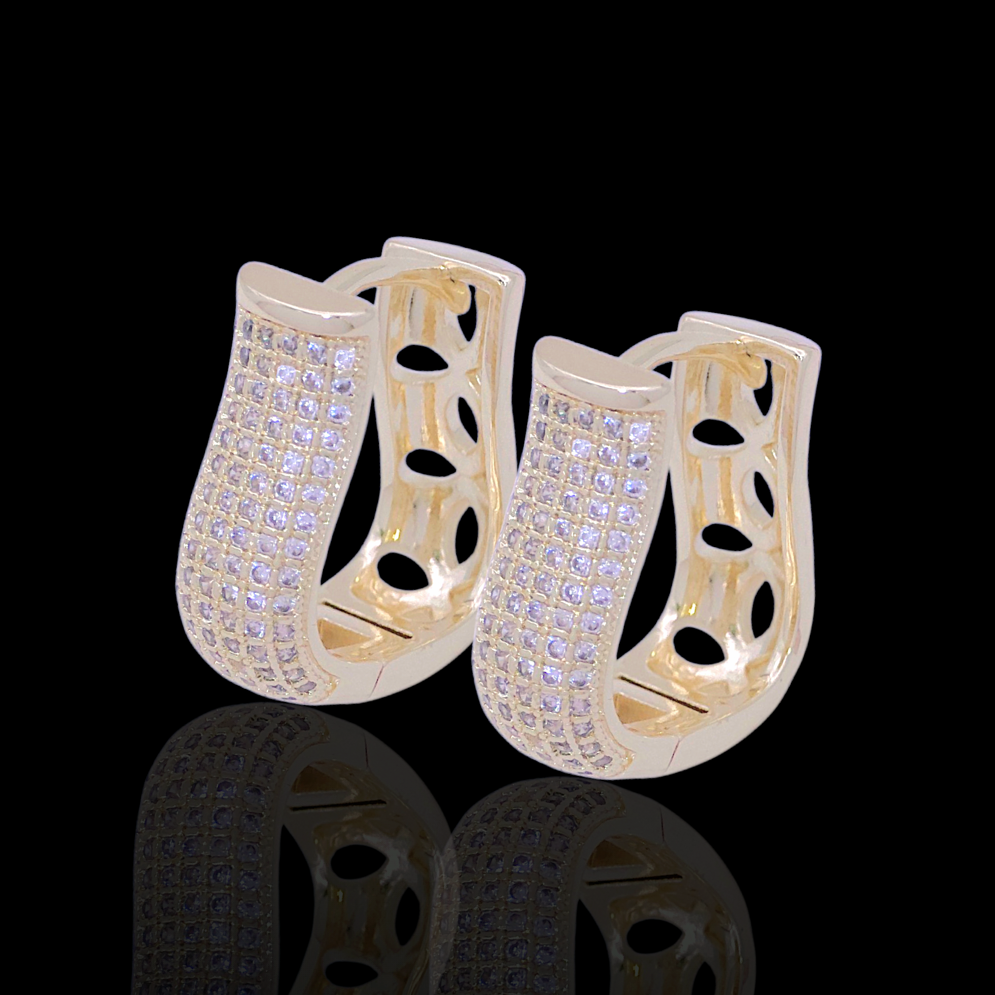 Oro Laminado Gold Filled U Shape Micro Pave CZ Earrings