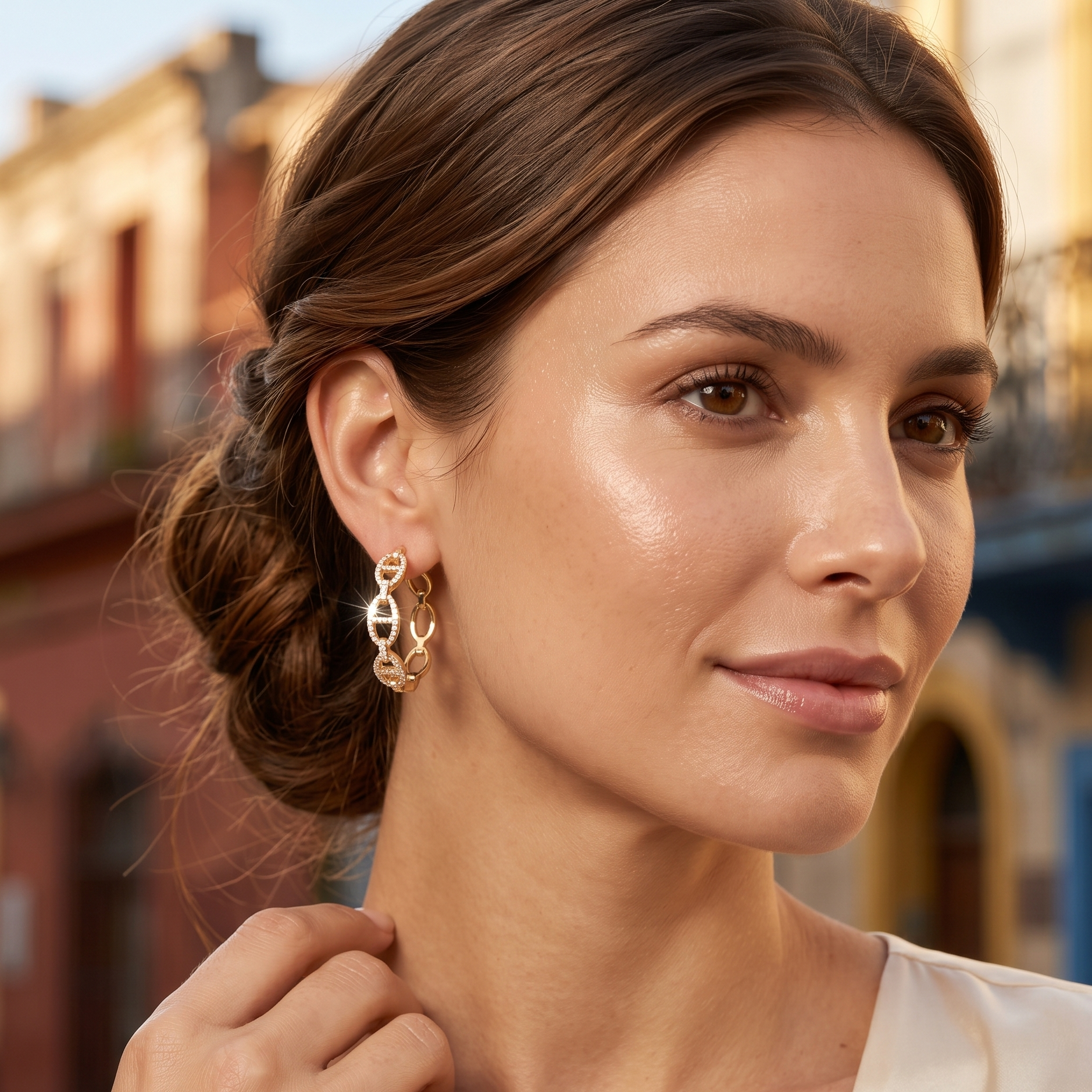 Oro Laminado Gold Filled Valentino Sparkle CZ Hoop Earrings