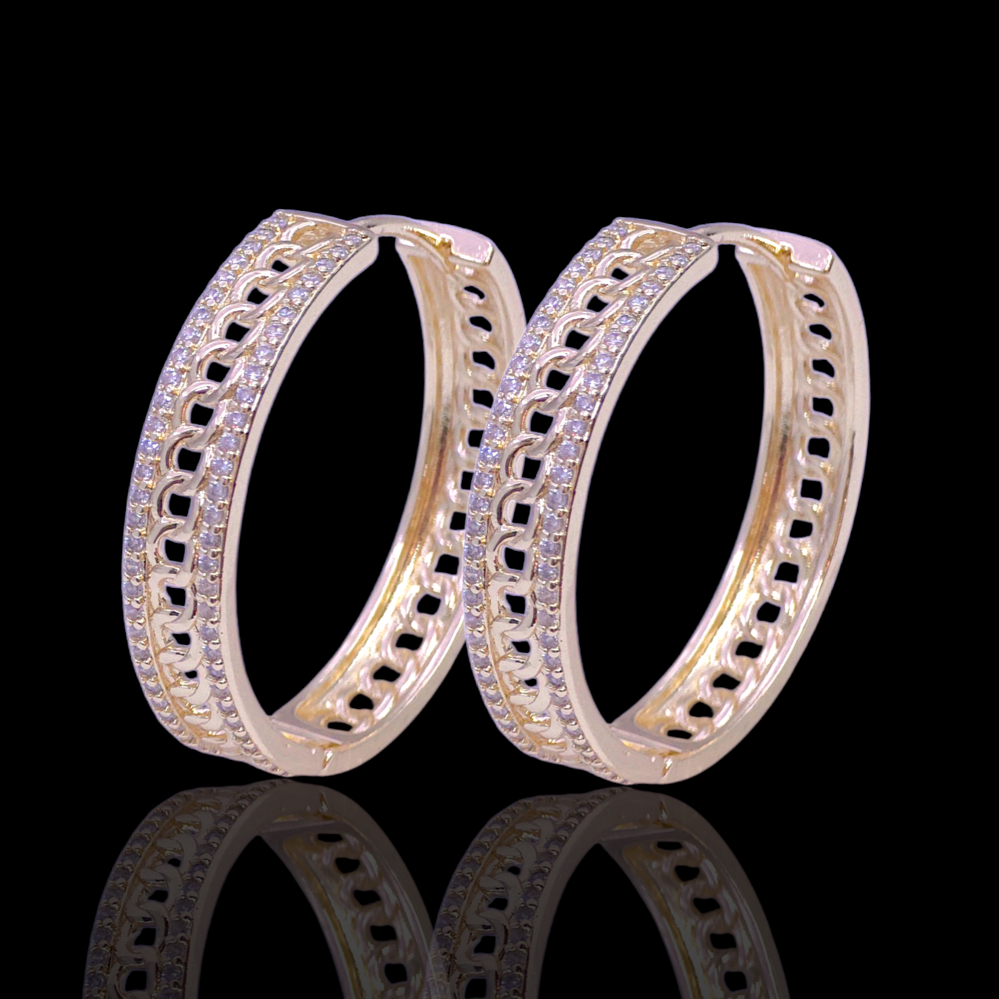 Oro Laminado Gold Filled Venetian Braid CZ Hoop Earrings