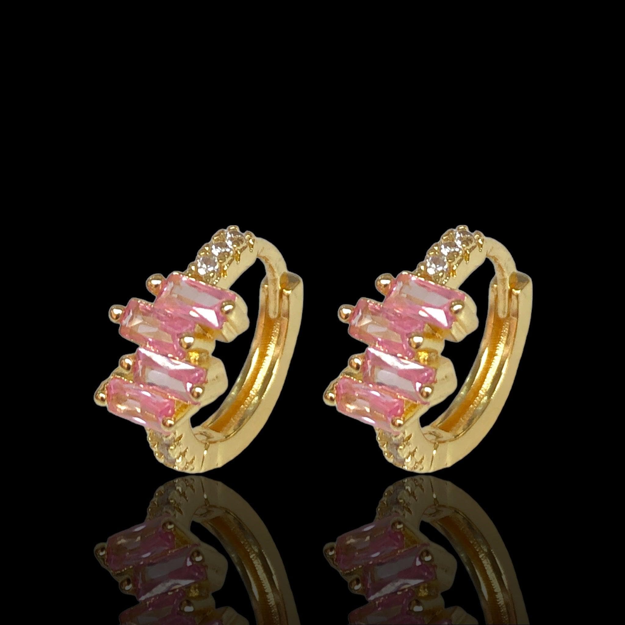 Oro Laminado Gold Filled Venice Baguette CZ Hoop Earrings