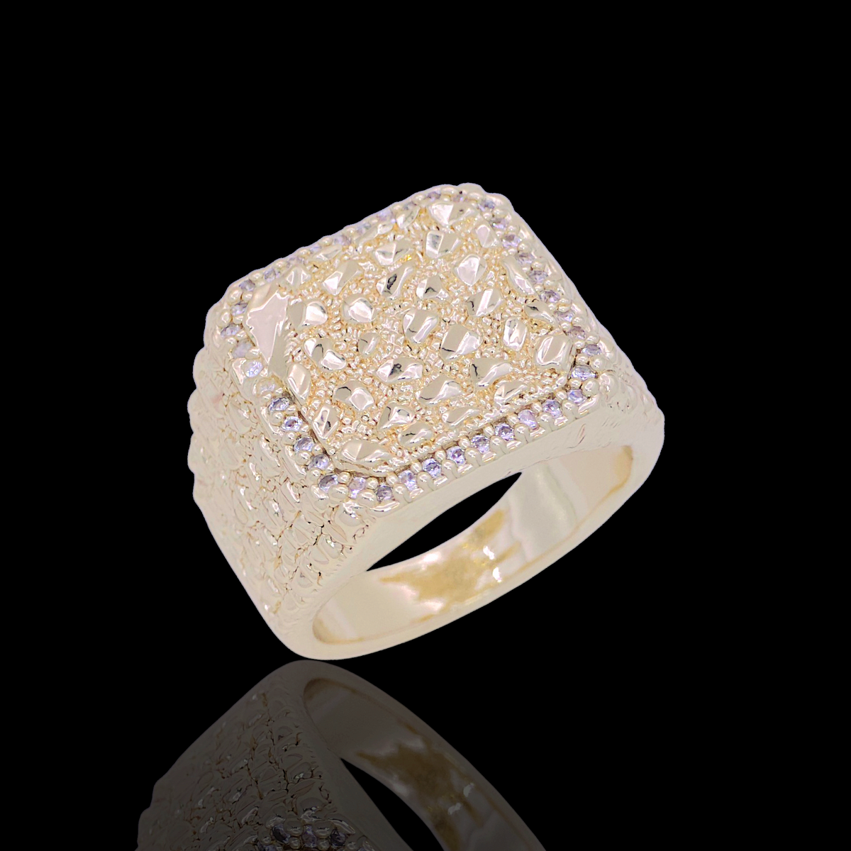 Oro Laminado Gold Filled Vienna Diamond Cut Mens Nugget Ring