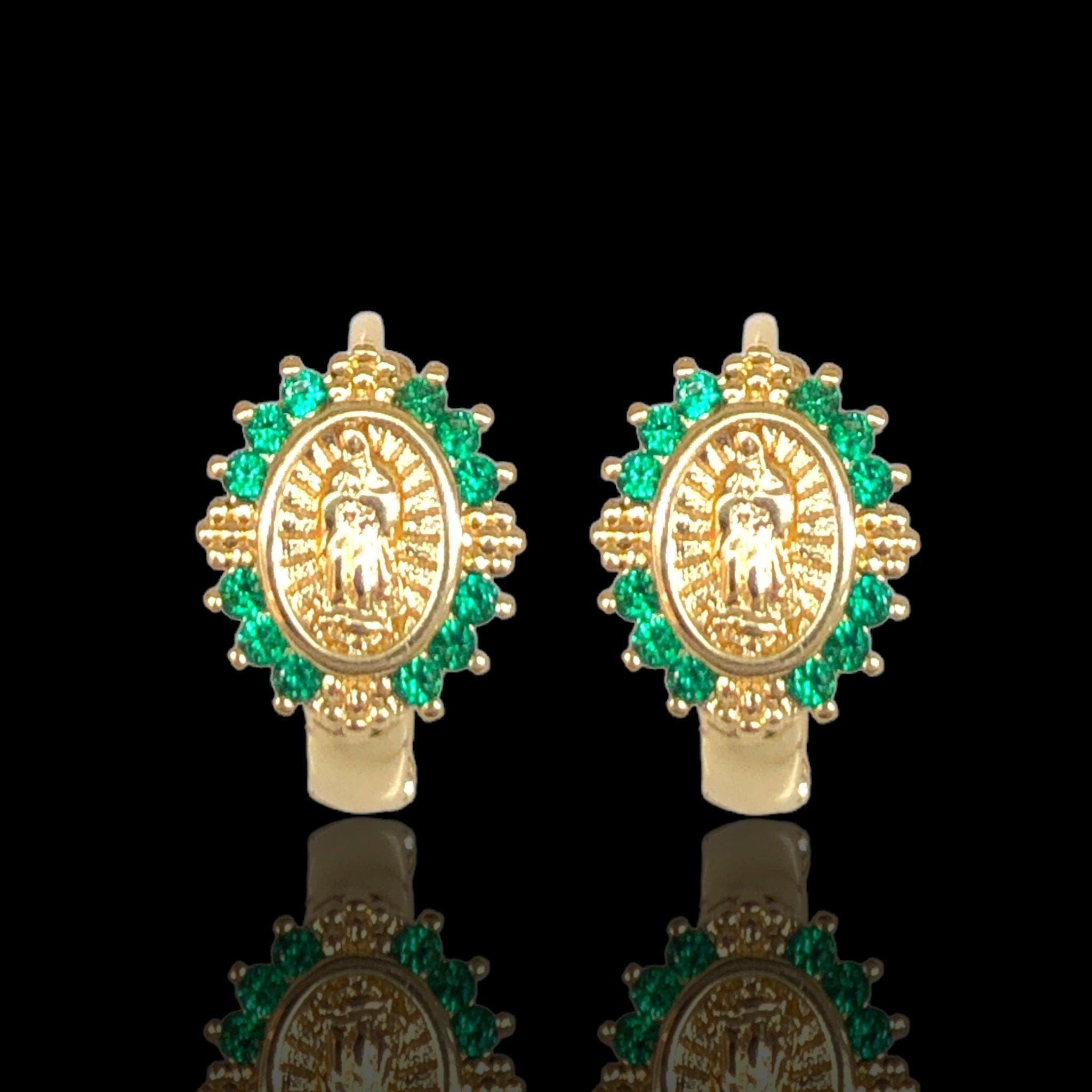 Oro Laminado Gold Filled Virgin Guadalupe CZ Huggie Earrings