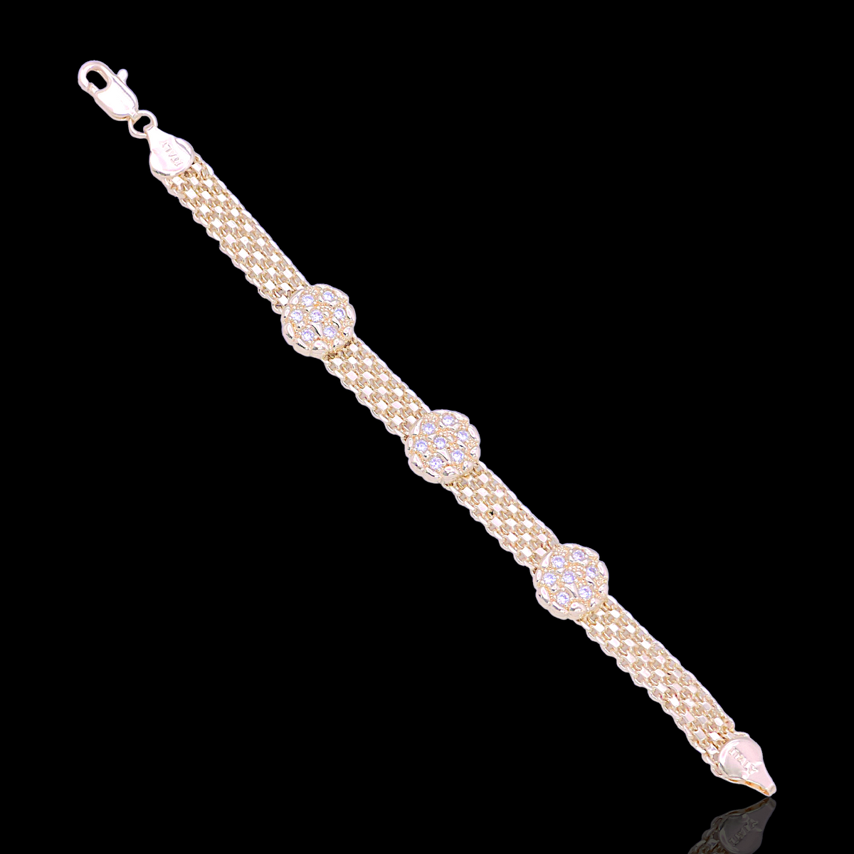 Oro Laminado Happy Charms Mesh Chain CZ Bracelet
