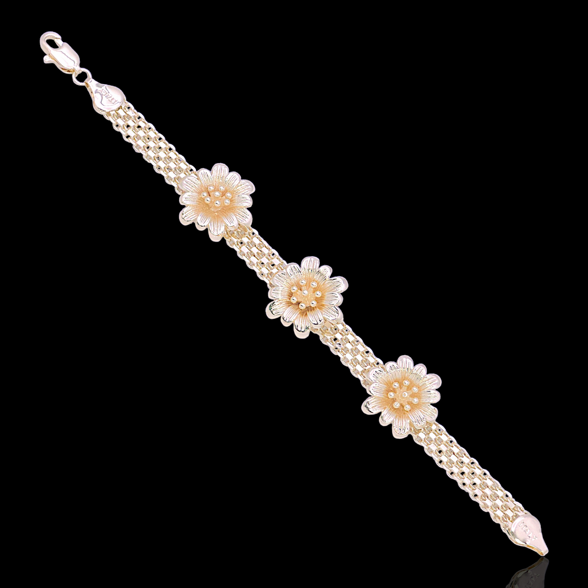Oro Laminado Happy Charms Mesh Chain CZ Bracelet