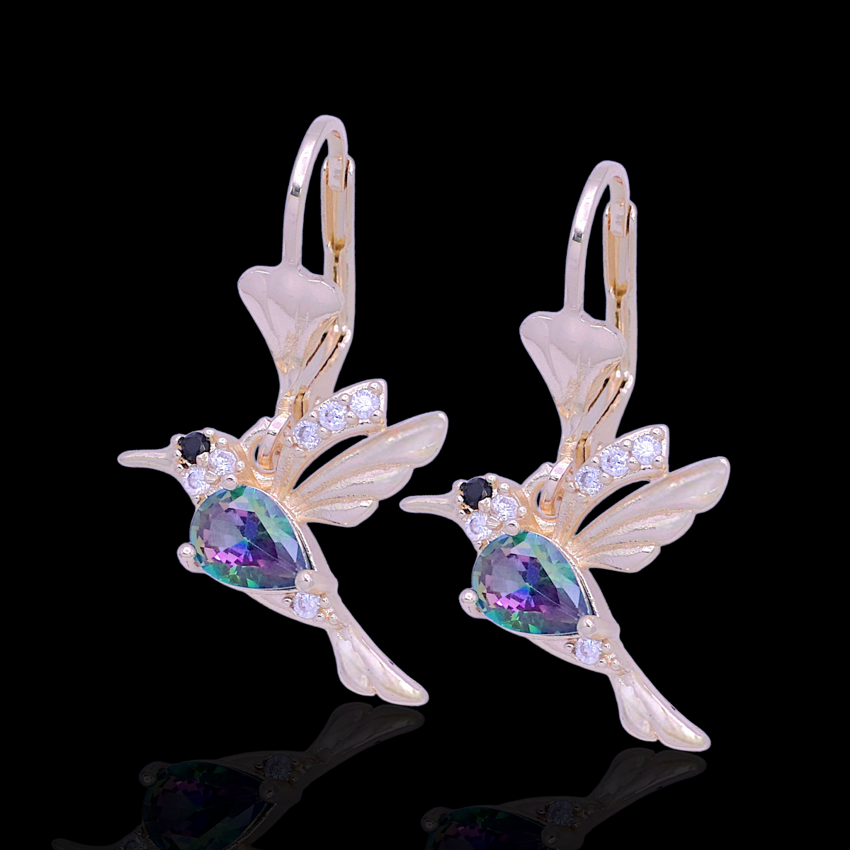 Oro Laminado Nectar Hummingbird Gemstone Dangle Earrings