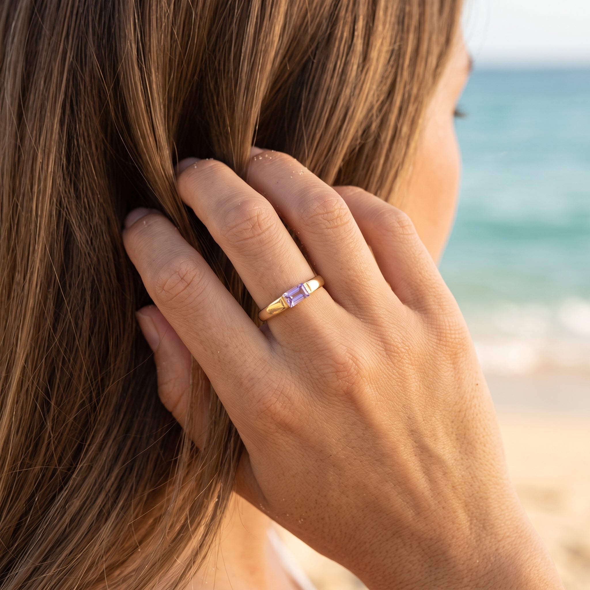 Oro Laminado Stainless Steel Florentine Gem Ring