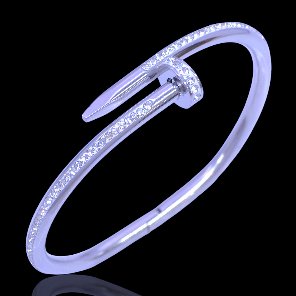 Oro Laminado Stainless Steel French Artisan Nail CZ Bangle