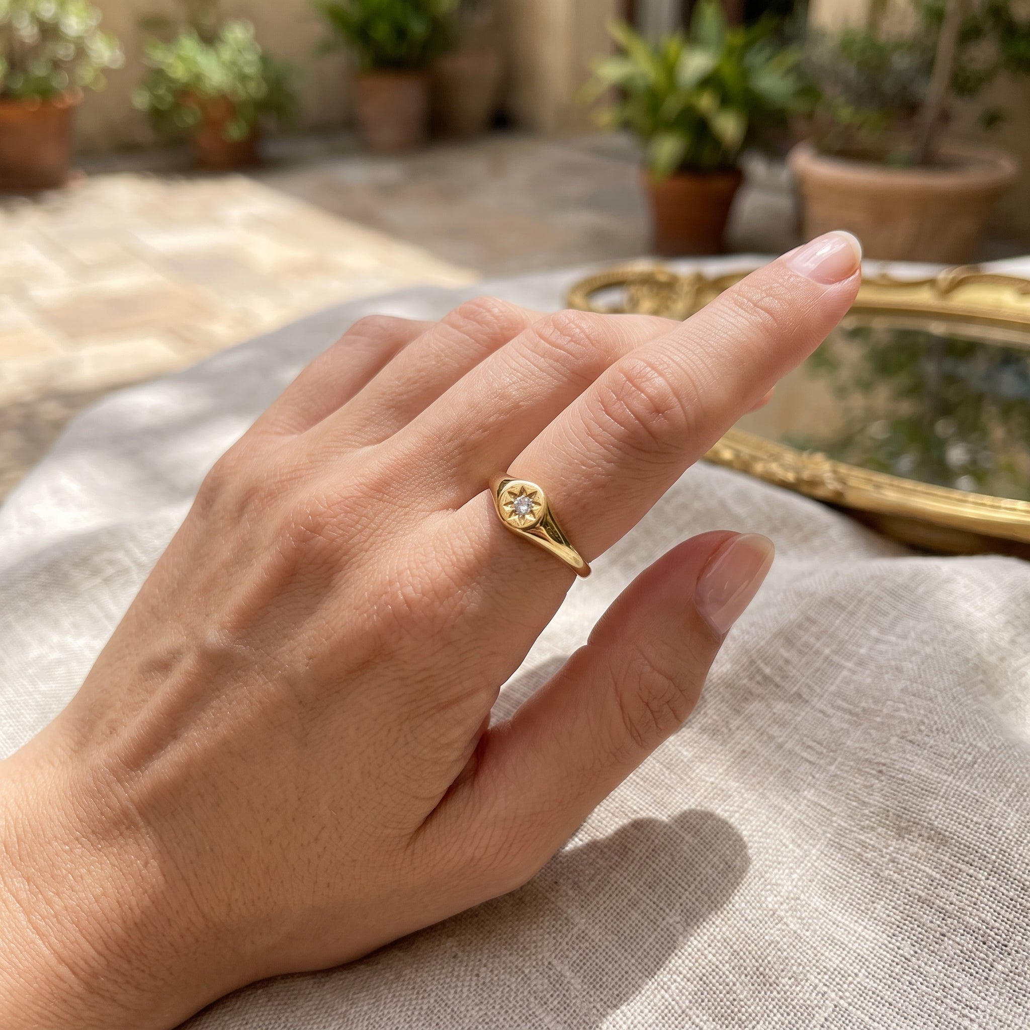 Oro Laminado Stainless Steel High Polish North Star Ring