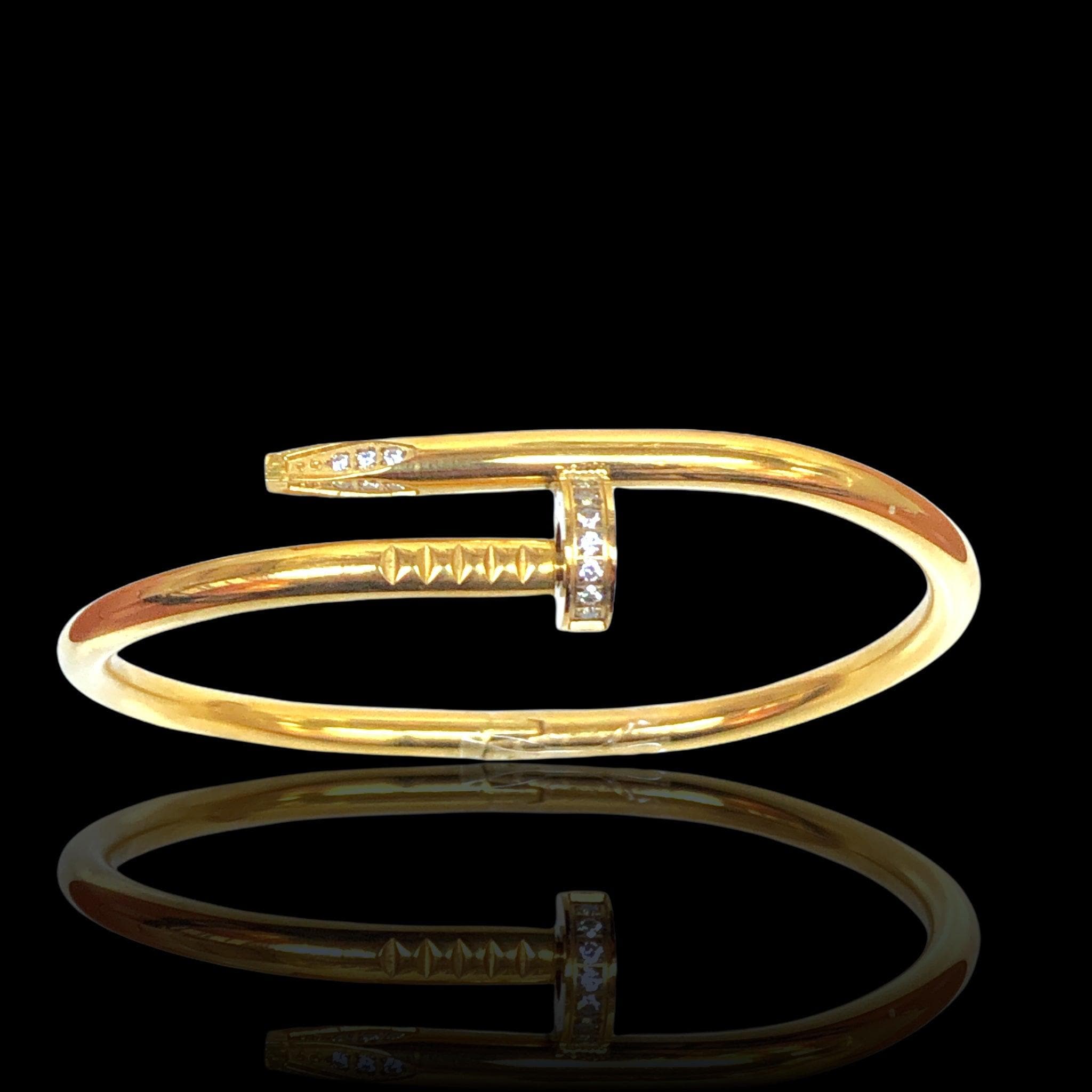Oro Laminado Stainless Steel Milano Artisan Nail CZ Bangle
