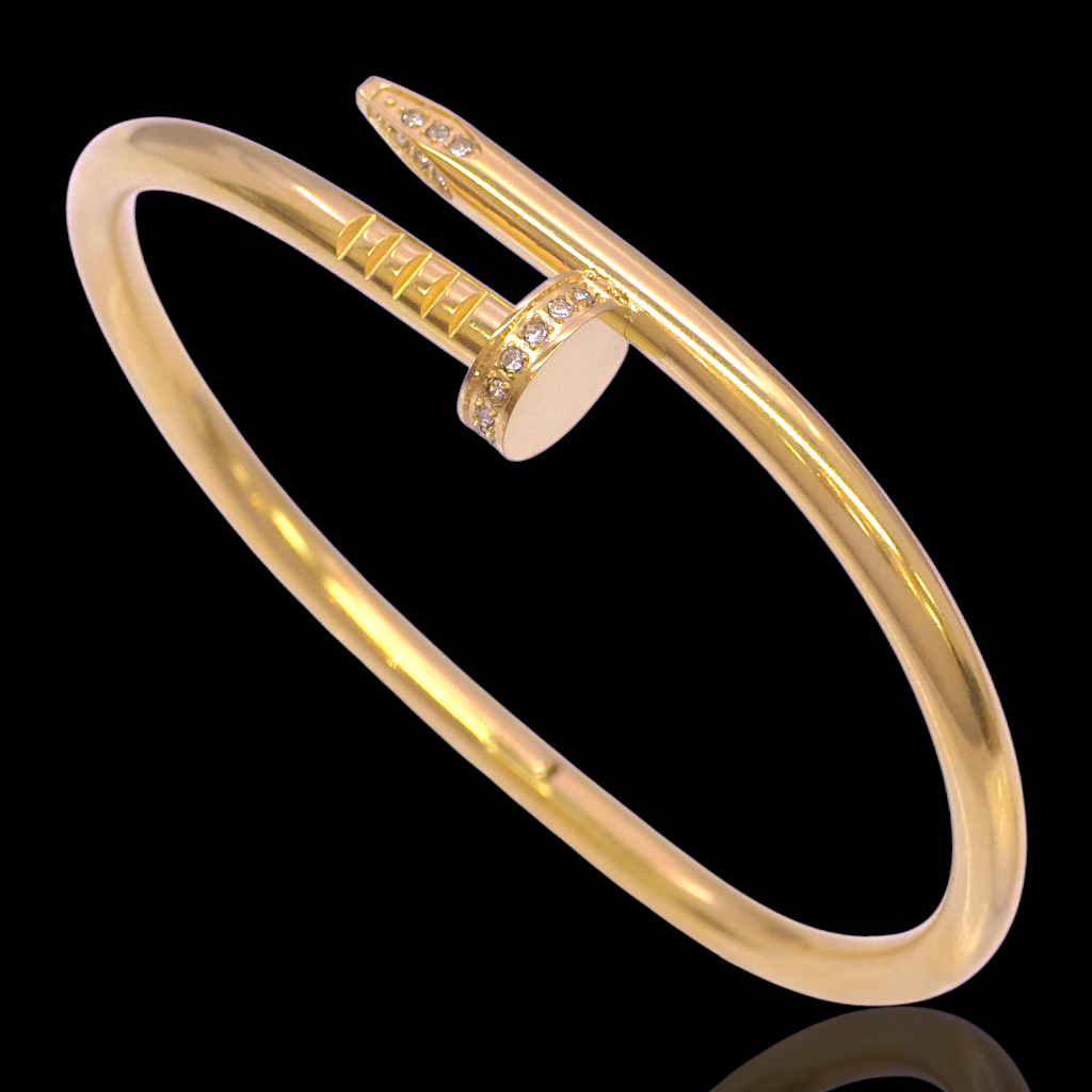 Oro Laminado Stainless Steel Milano Artisan Nail CZ Bangle