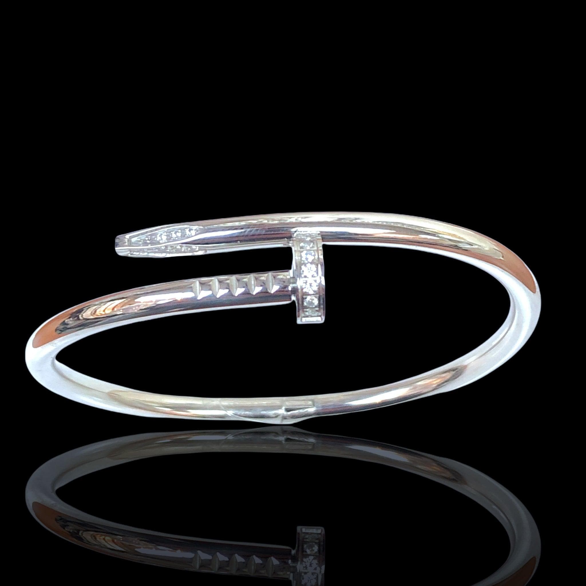 Oro Laminado Stainless Steel Milano Artisan Nail CZ Bangle