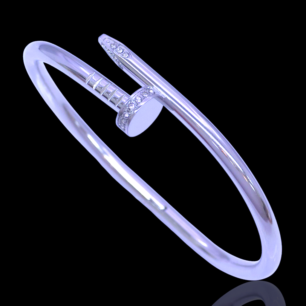 Oro Laminado Stainless Steel Milano Artisan Nail CZ Bangle