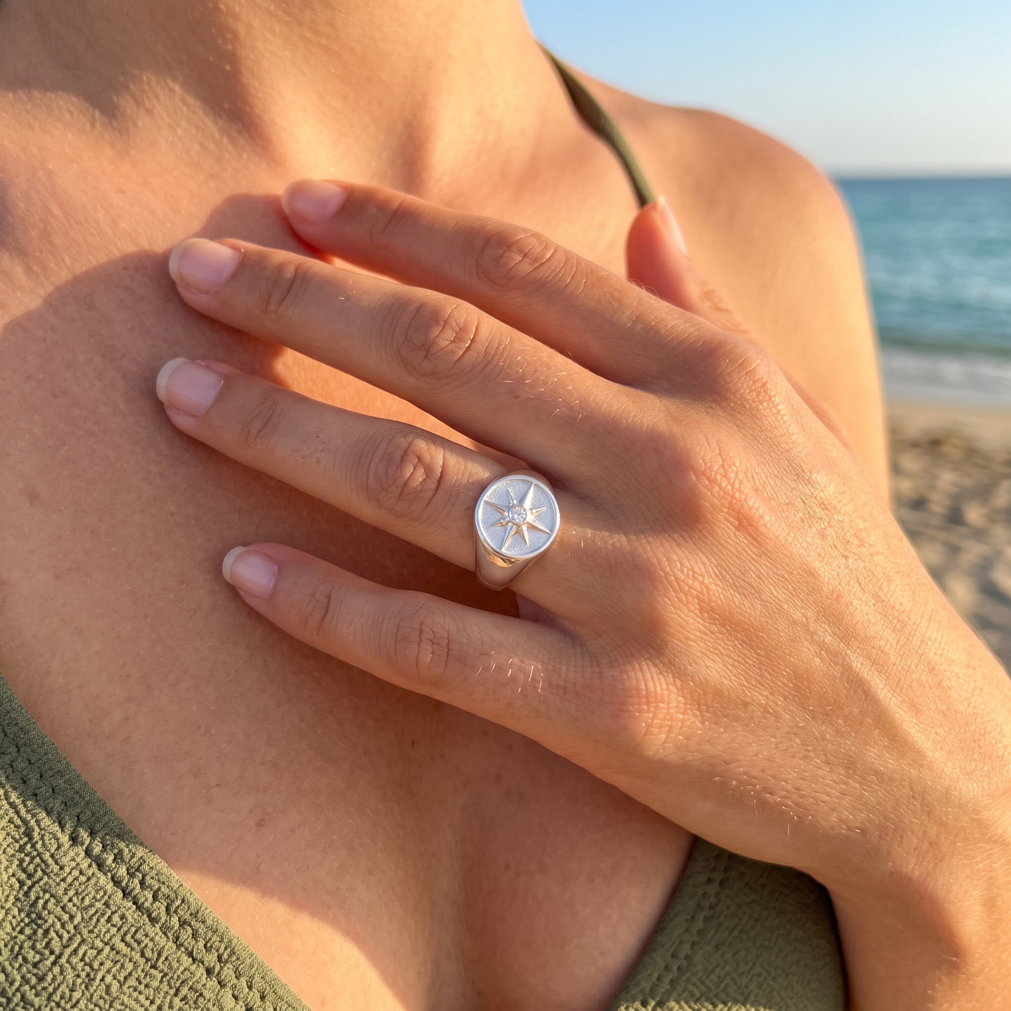 Oro Laminado Stainless Steel Solar Flare Celestial Ring