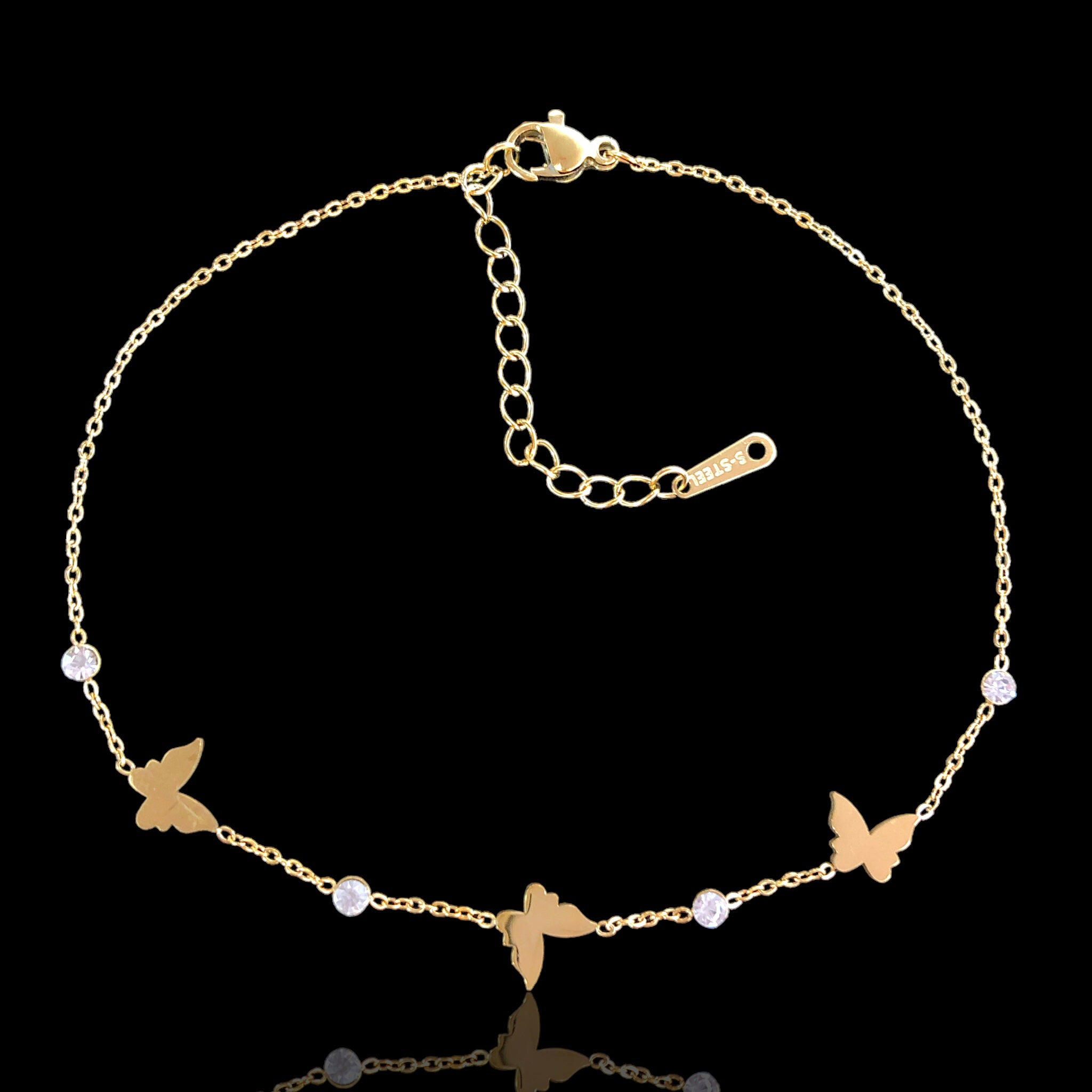 Oro Laminado Stainless Steel Wild Butterfly Adjustable Anklet