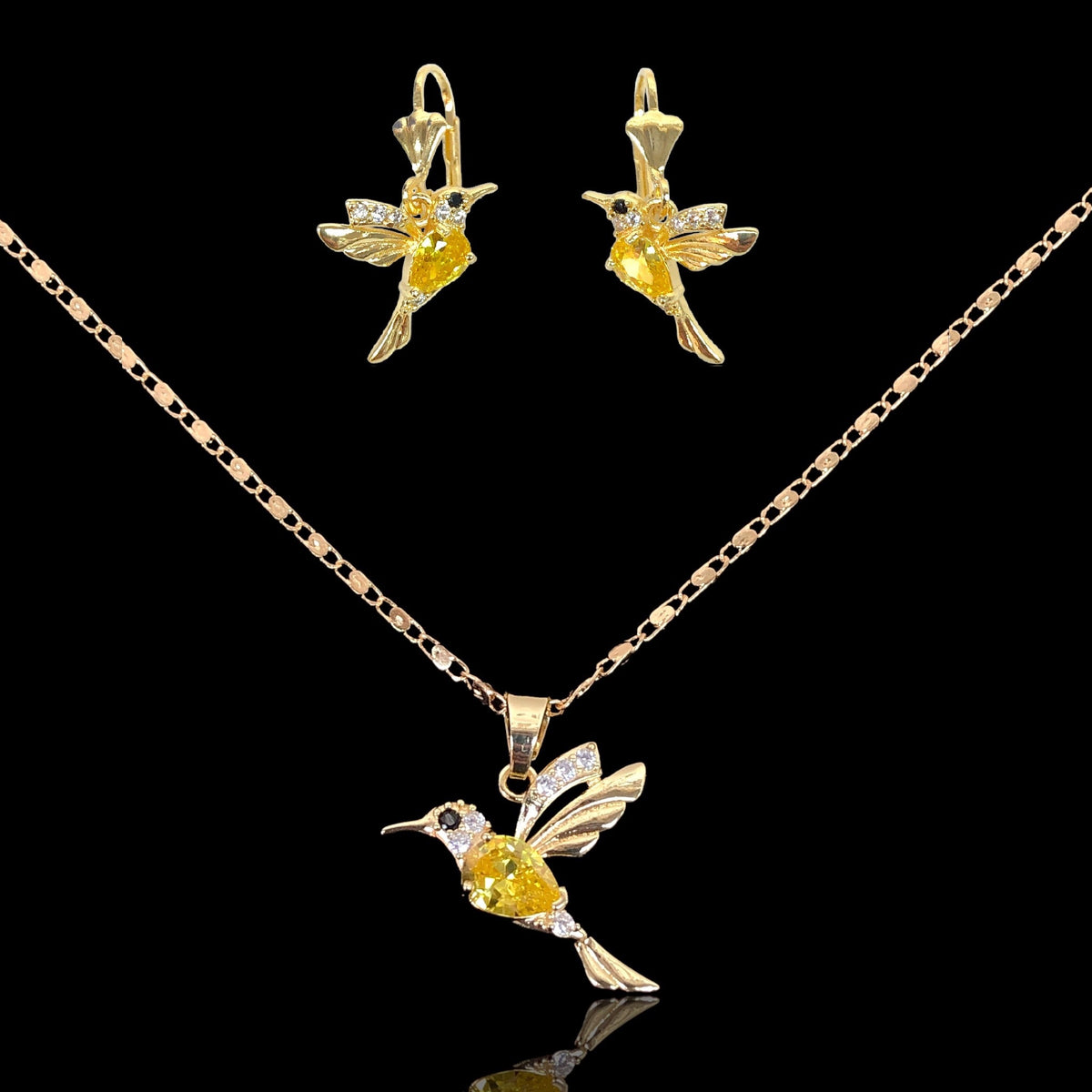 Oro Laminado Sweet Nectar Hummingbird Zirconia Set