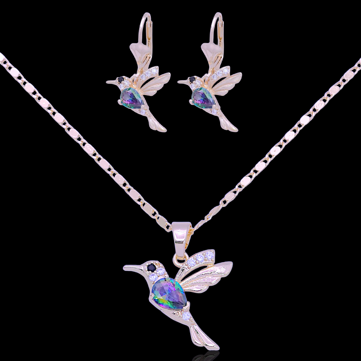 Oro Laminado Sweet Nectar Hummingbird Zirconia Set