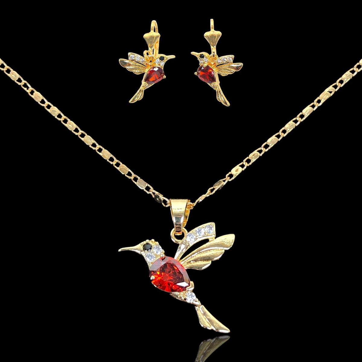 Oro Laminado Sweet Nectar Hummingbird Zirconia Set