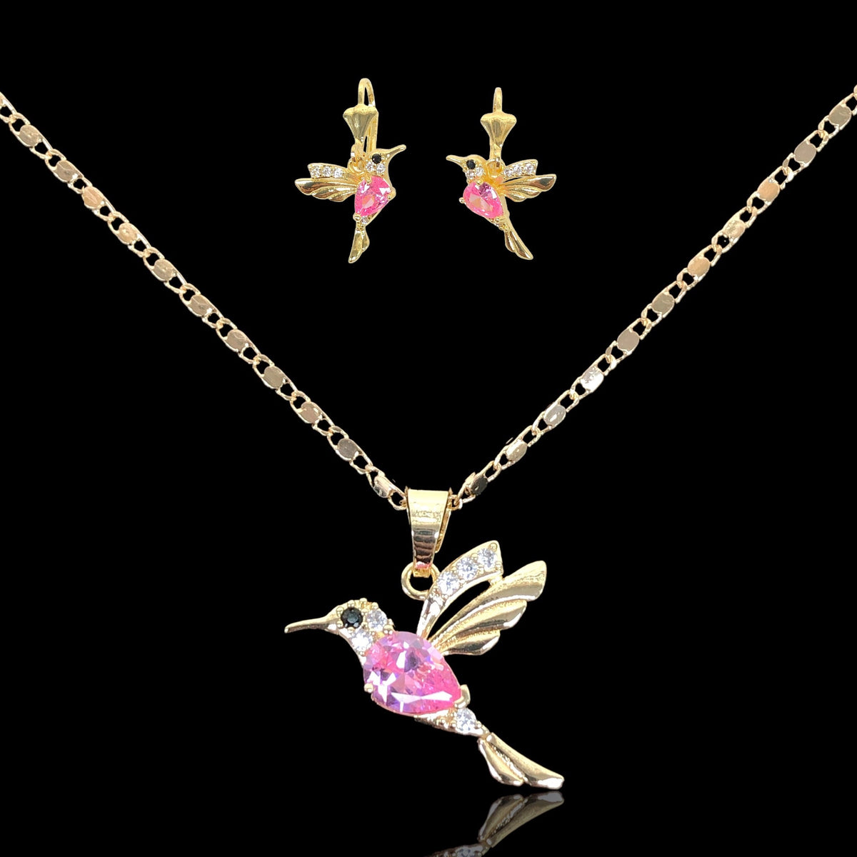 Oro Laminado Sweet Nectar Hummingbird Zirconia Set
