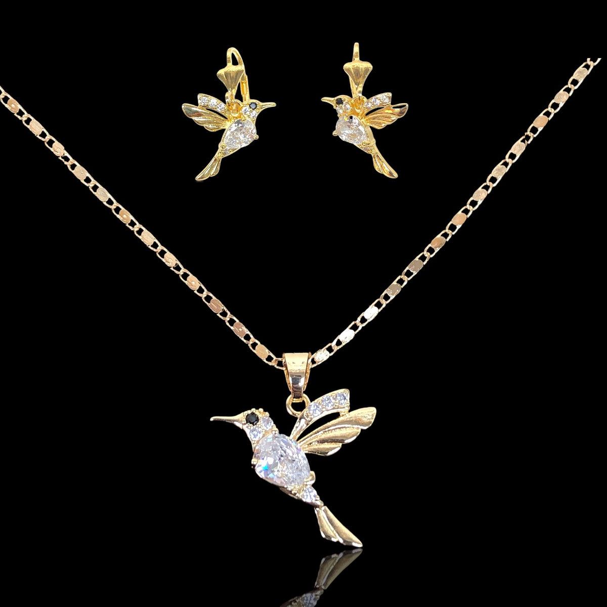 Oro Laminado Sweet Nectar Hummingbird Zirconia Set
