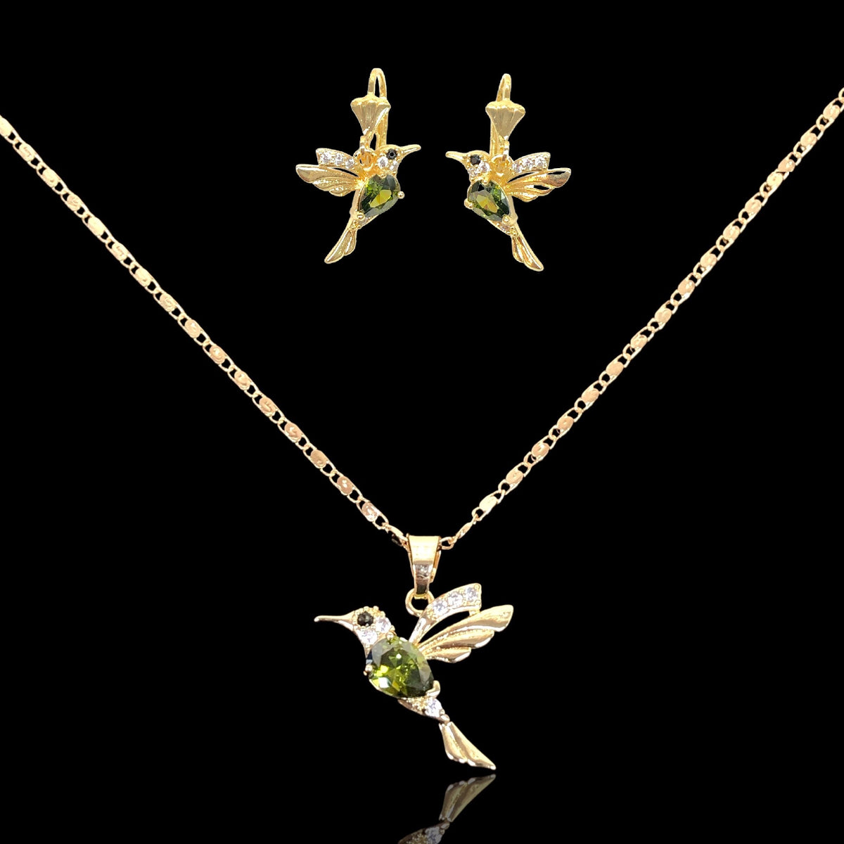 Oro Laminado Sweet Nectar Hummingbird Zirconia Set