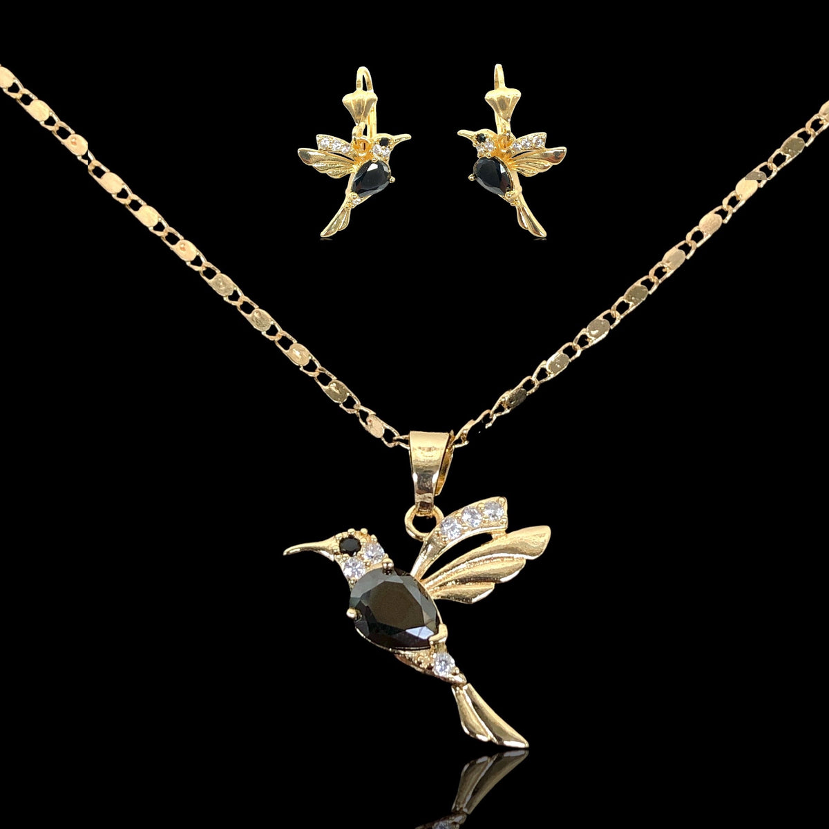 Oro Laminado Sweet Nectar Hummingbird Zirconia Set