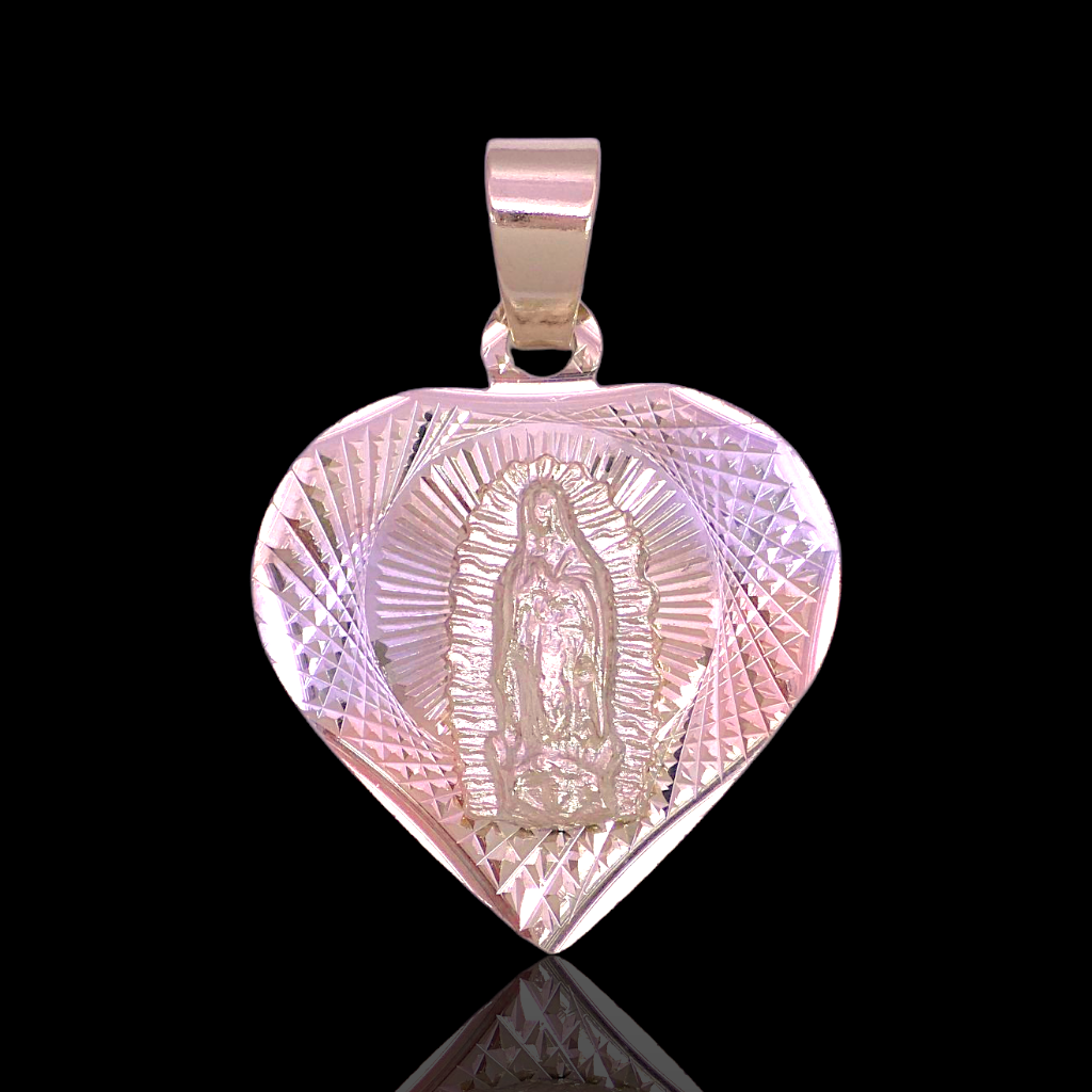 Oro Laminado Tricolor Diamond Cut Heart Guadalupe Pendant