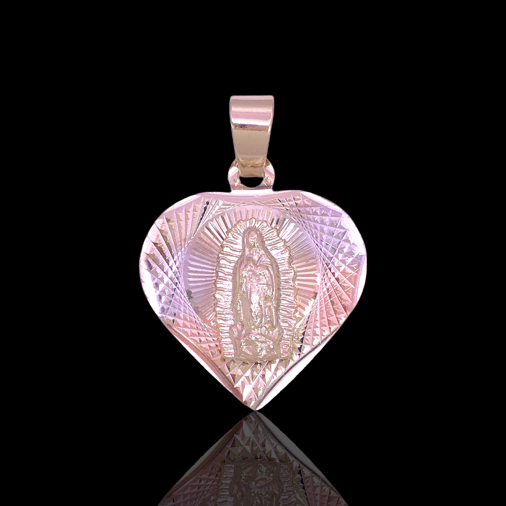 Oro Laminado Tricolor Diamond Cut Heart Guadalupe Pendant
