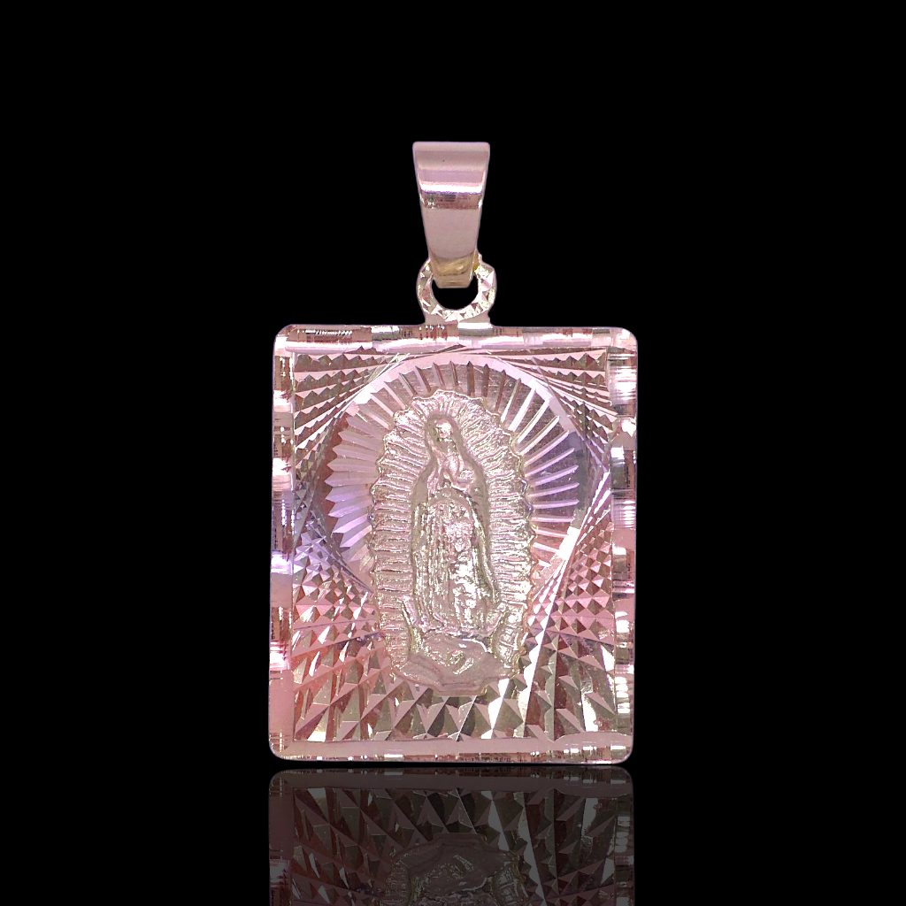 Oro Laminado Tricolor Diamond Cut Square Guadalupe Pendant