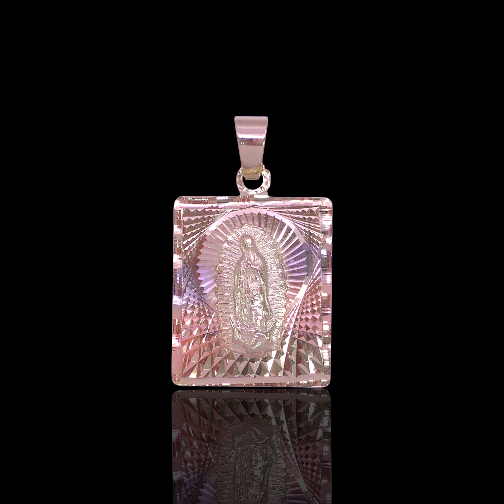 Oro Laminado Tricolor Diamond Cut Square Guadalupe Pendant