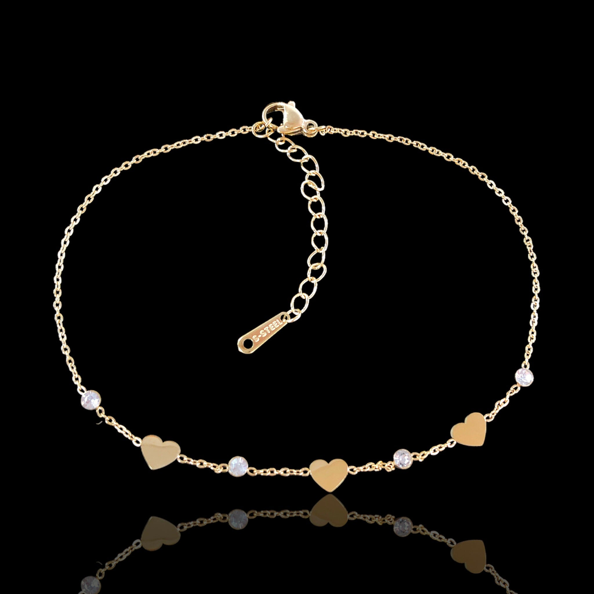 316L Stainless Steel Golden Heart Anklet