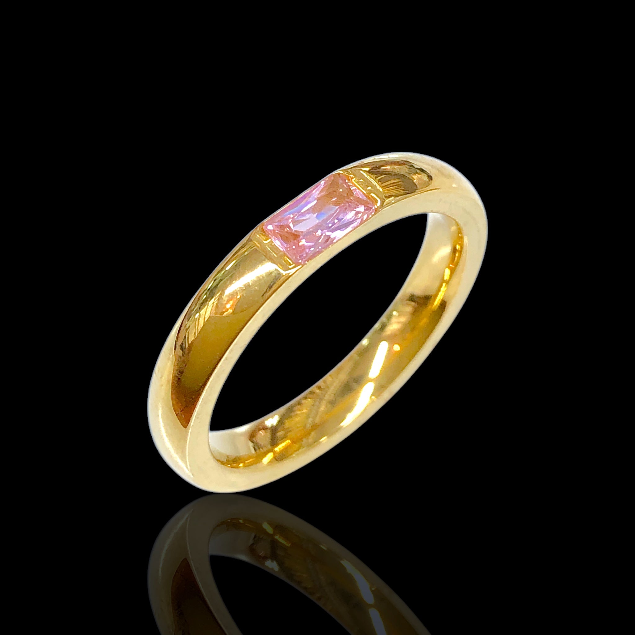 Oro Laminado Stainless Steel Florentine Gem Ring