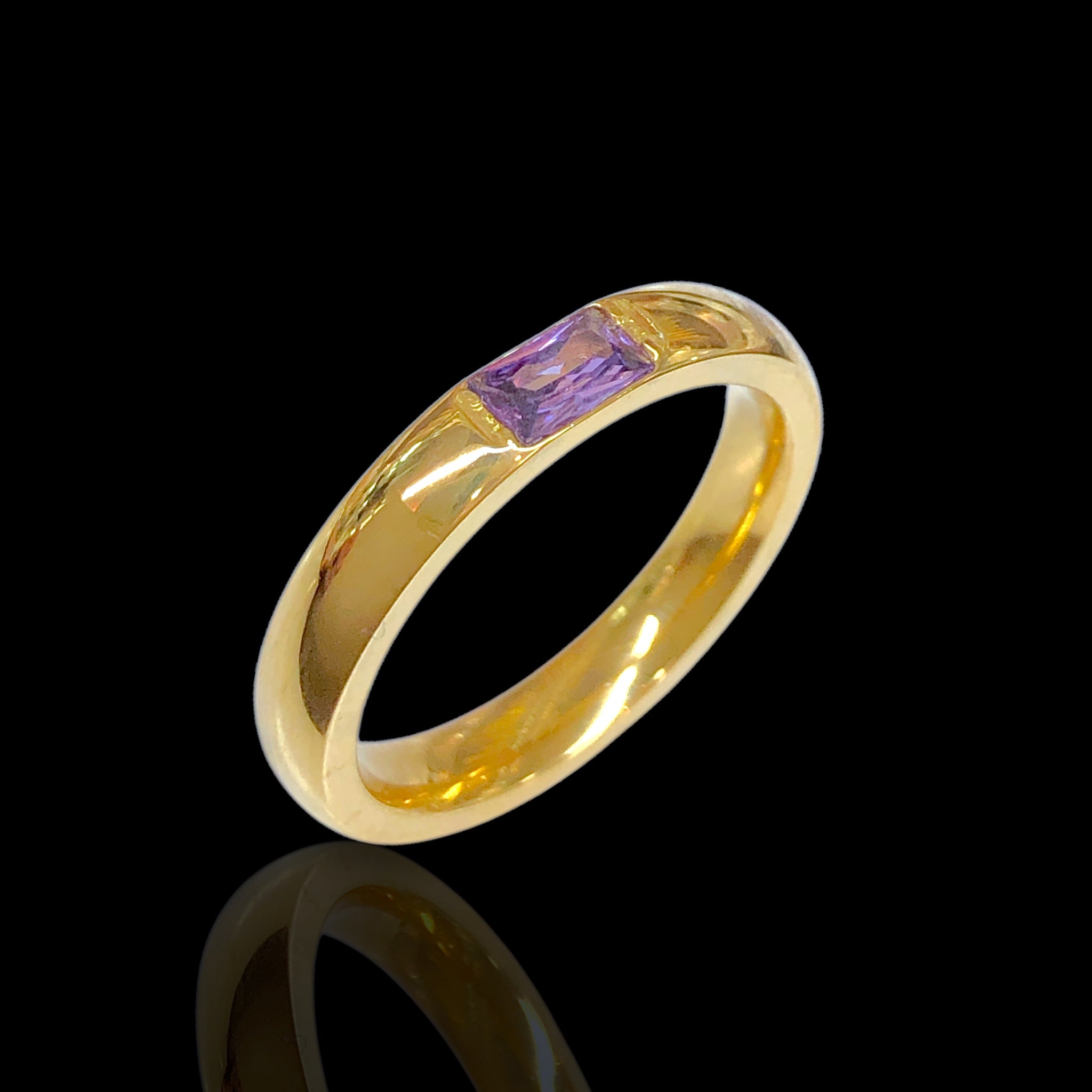 Oro Laminado Stainless Steel Florentine Gem Ring