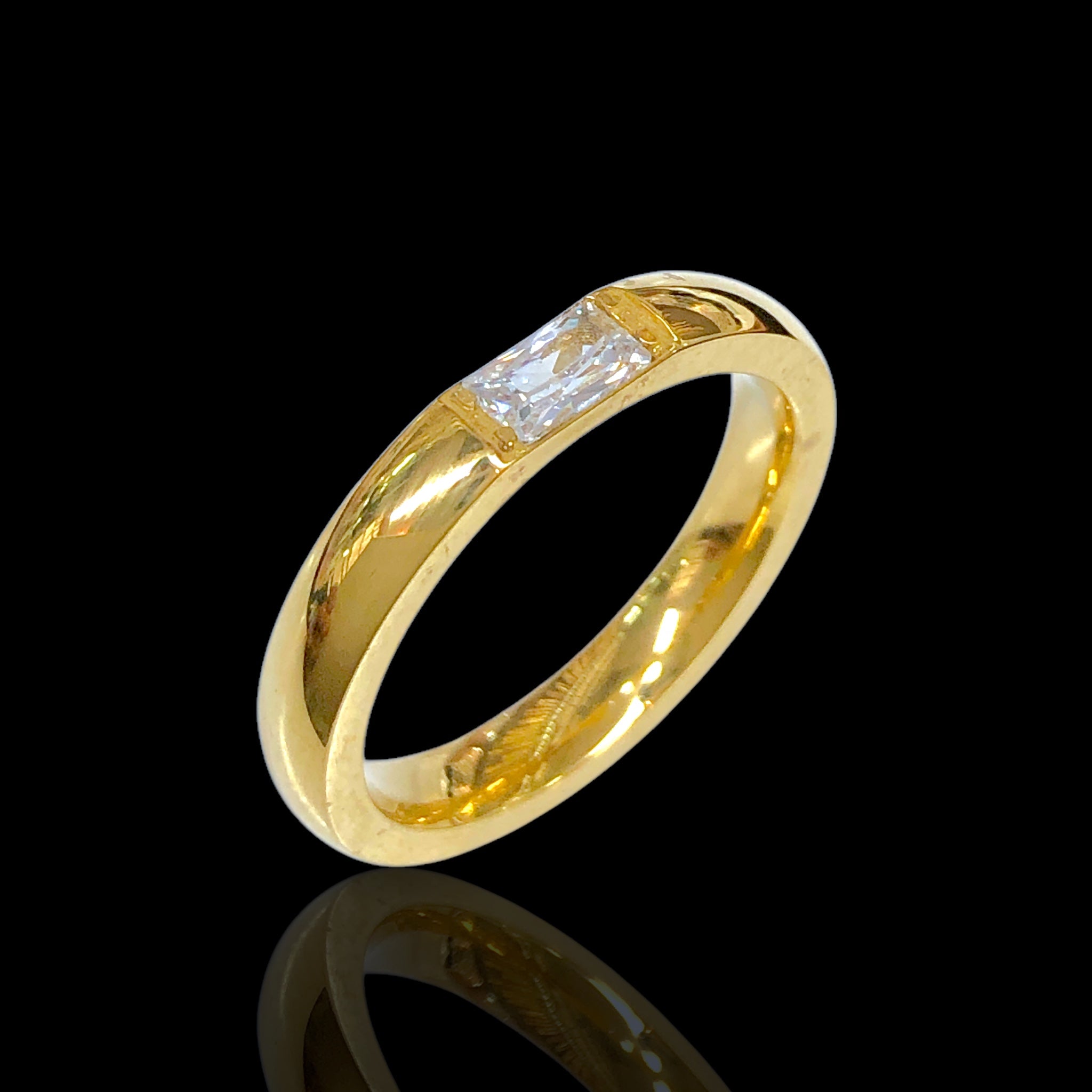 Oro Laminado Stainless Steel Florentine Gem Ring