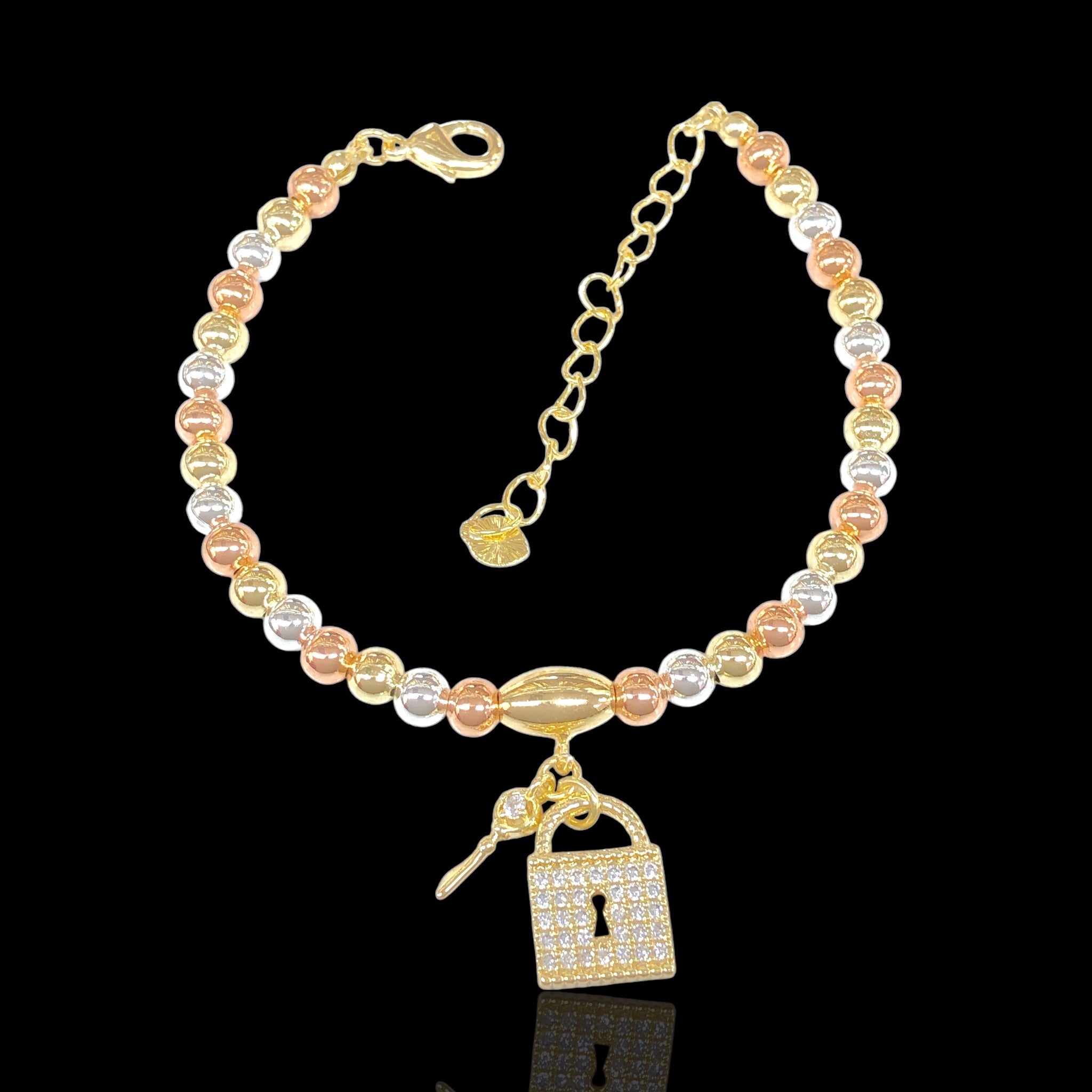 Oro Laminado Gold Filled Lock & Key Charms Bracelet