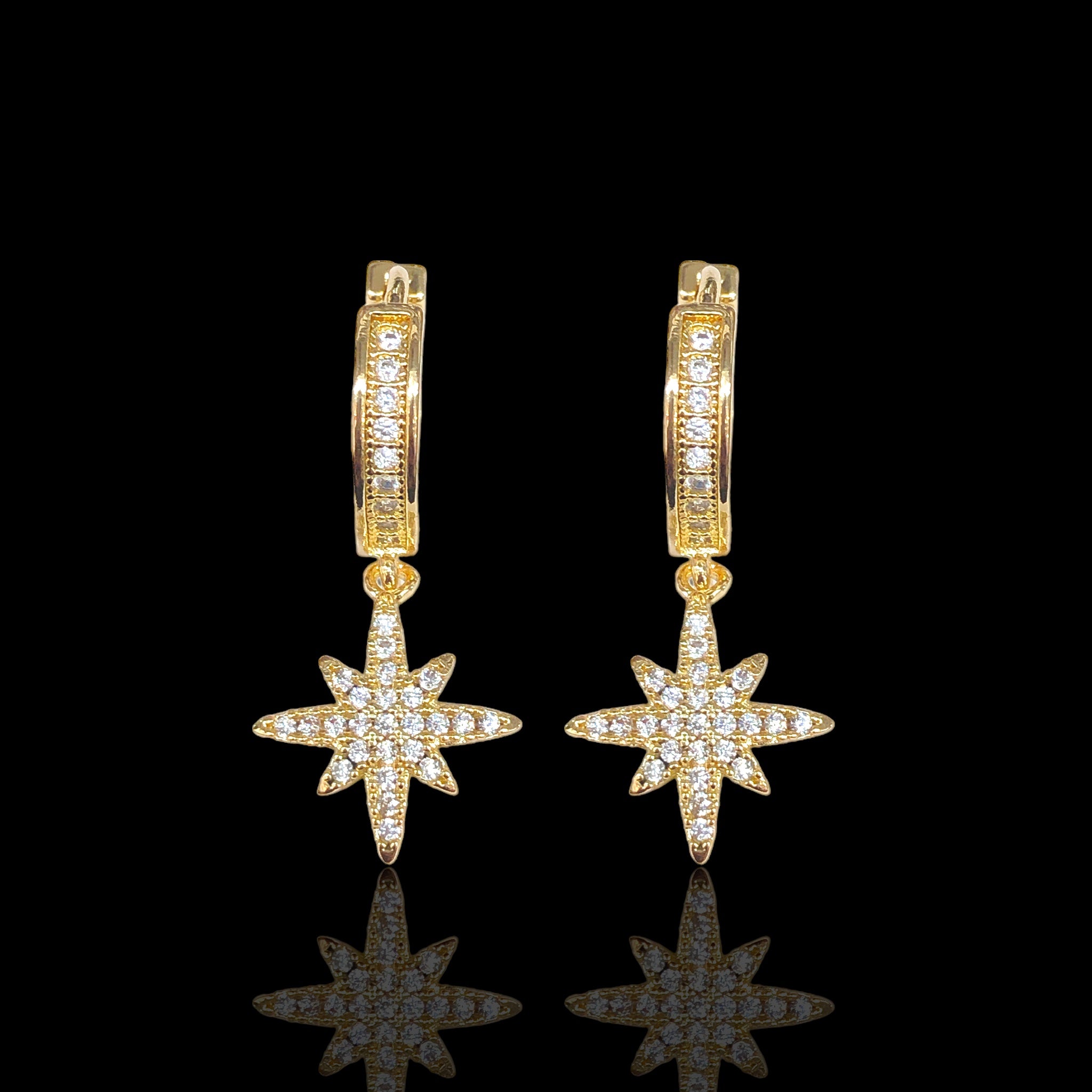 18K Gold Filled Shining Star CZ Dangle Earrings