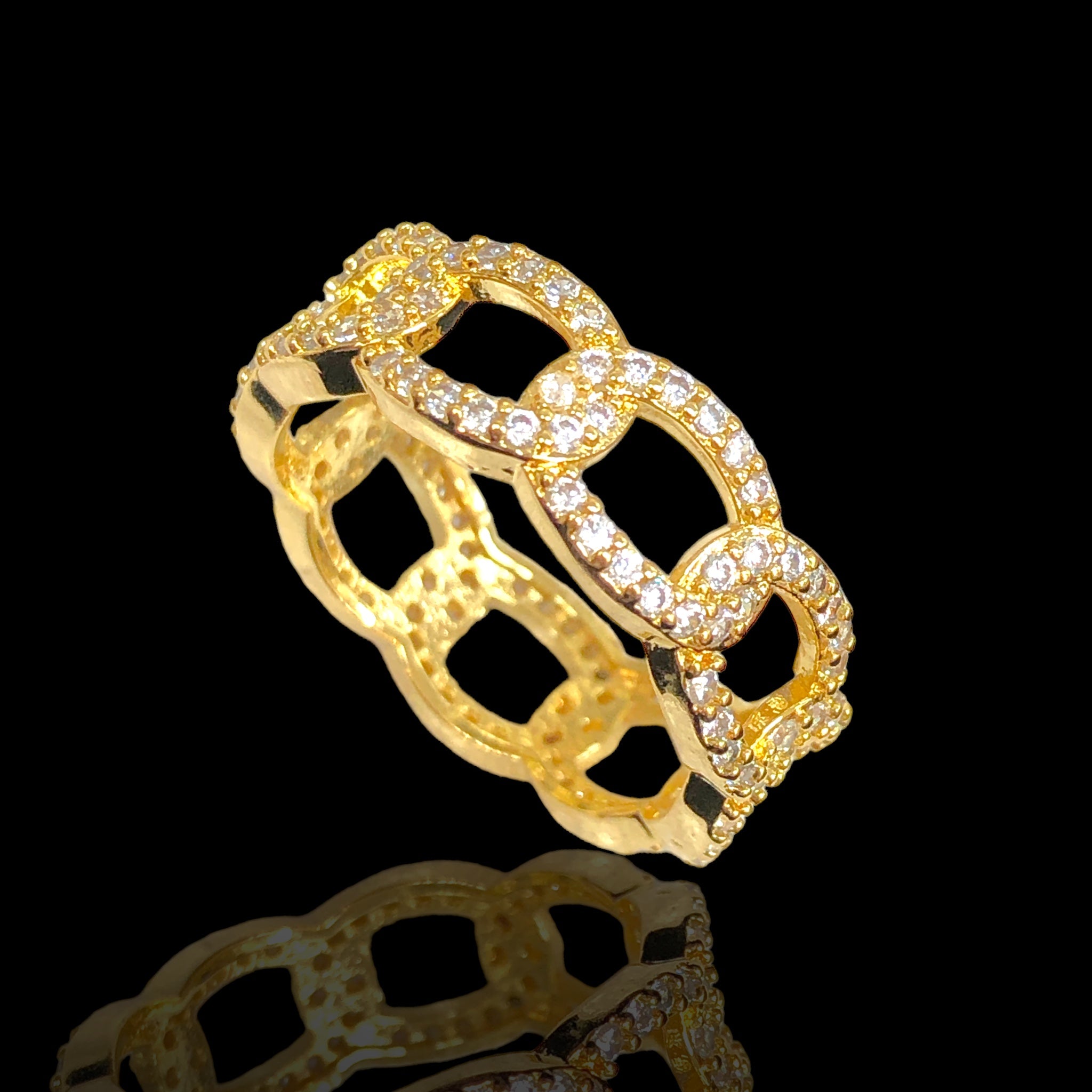 18K Gold Filled Fancy Venetian Cuban Link Eternity Ring