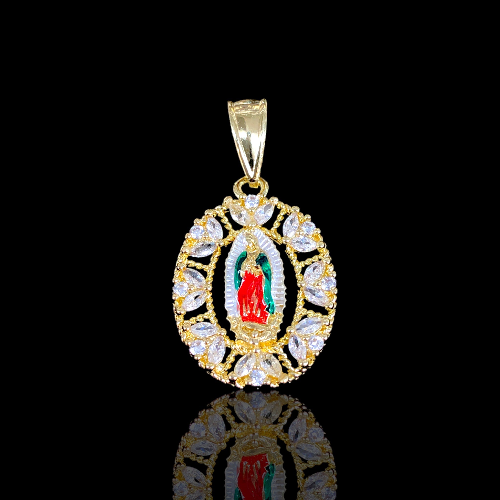 18K Gold Filled Floral CZ Guadalupe Pendant