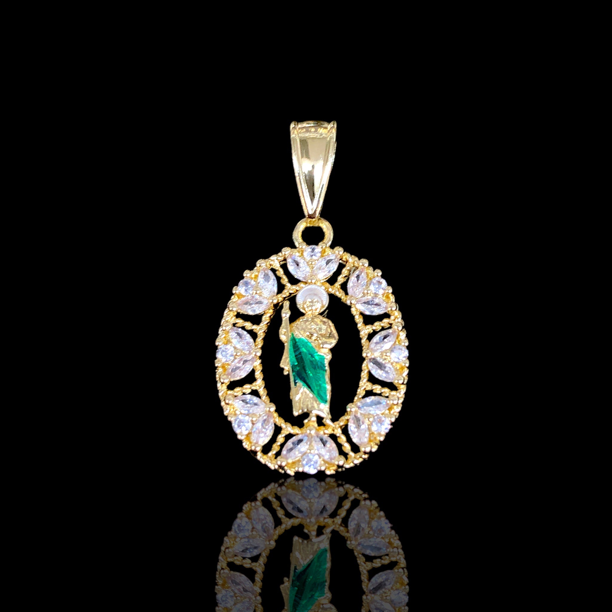 18K Gold Filled Floral CZ San Judas Pendant