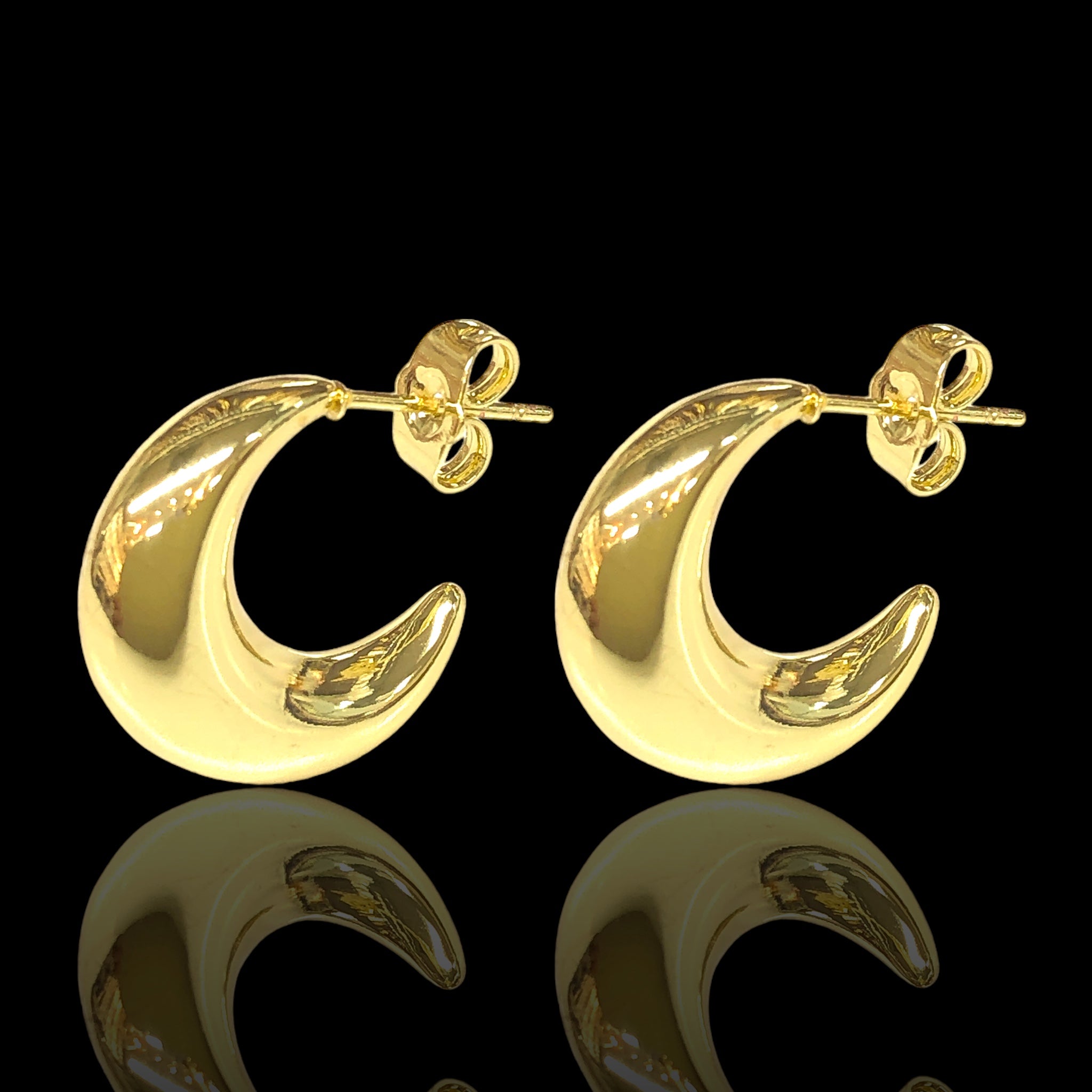 14K Gold Filled Jupiter Crescent Puff Hoops- KUANIA ORO LAMINADO