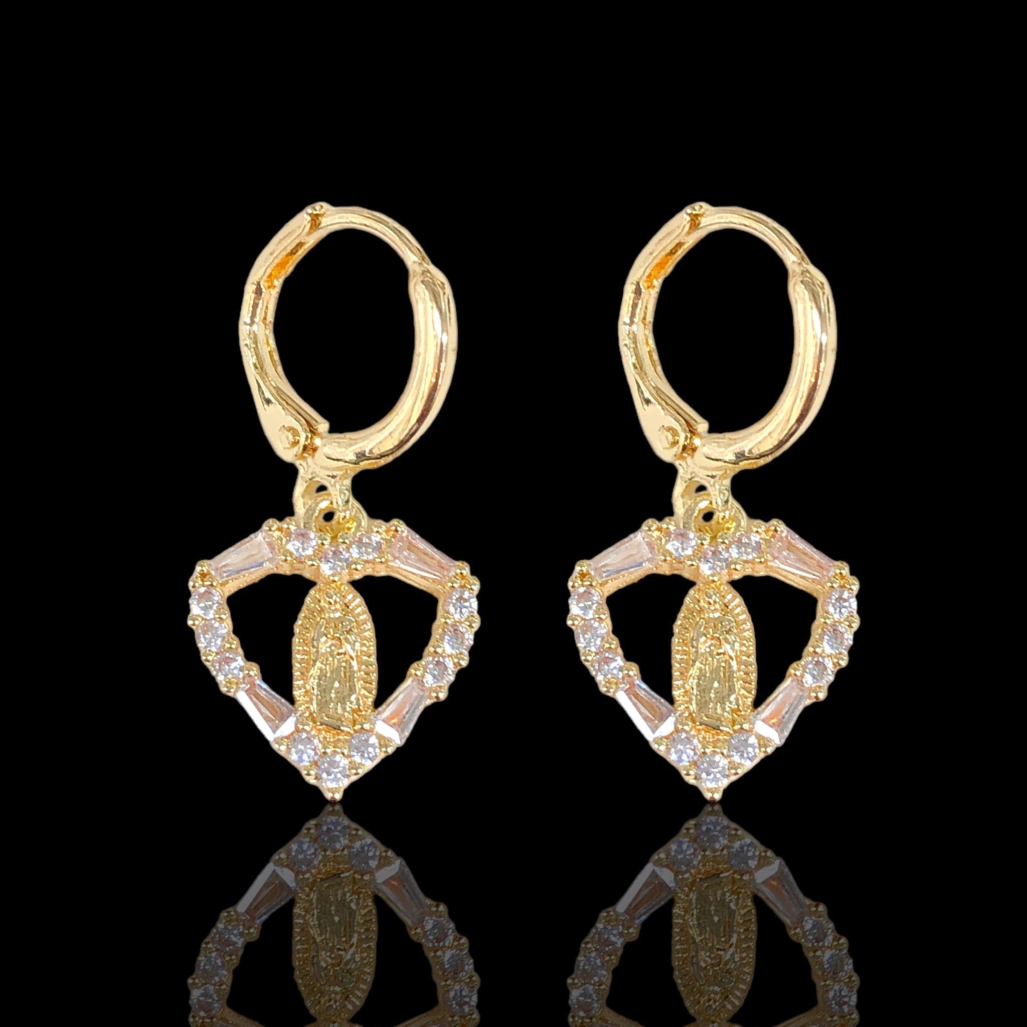 Gold Filled Oro Laminado Pure Heart Guadalupe Dangle Earrings