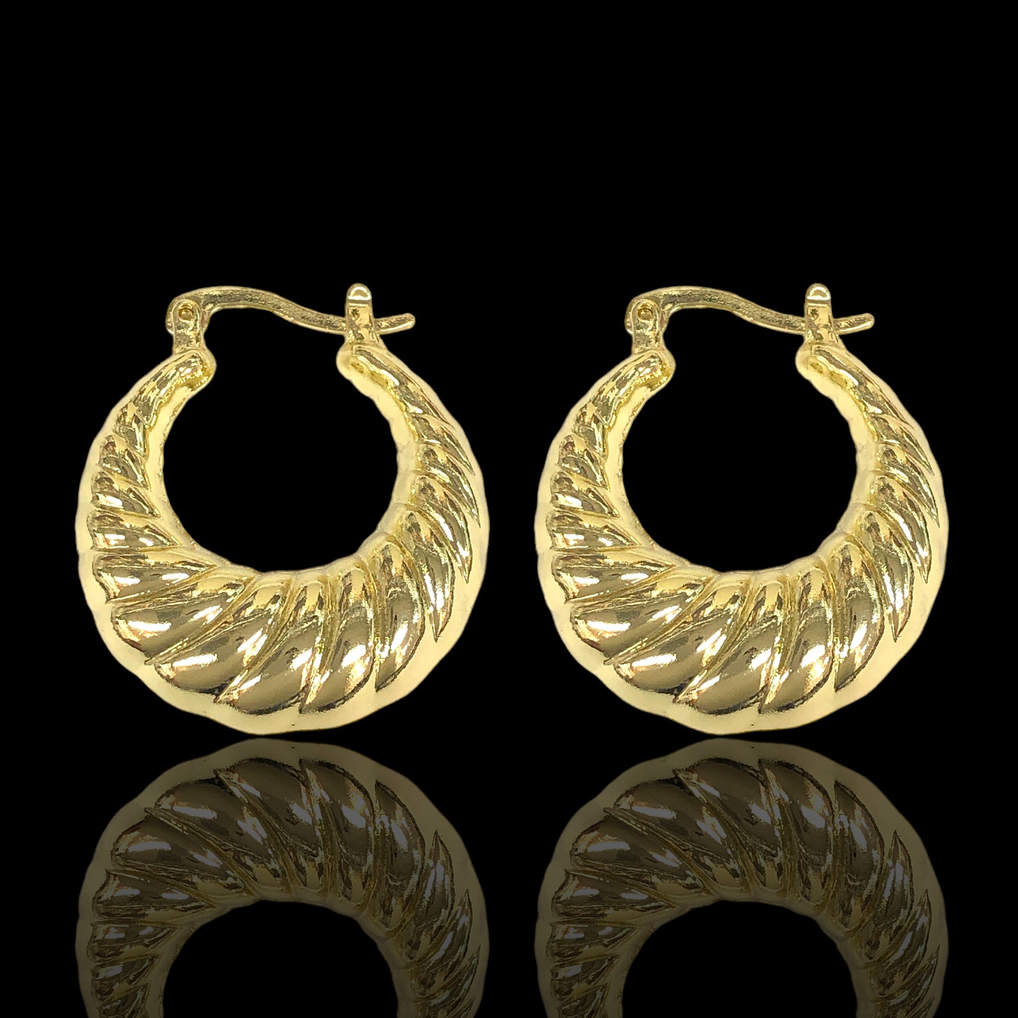 14K Gold Filled Kavala Ridged Puff Hoops- kuania oro laminado