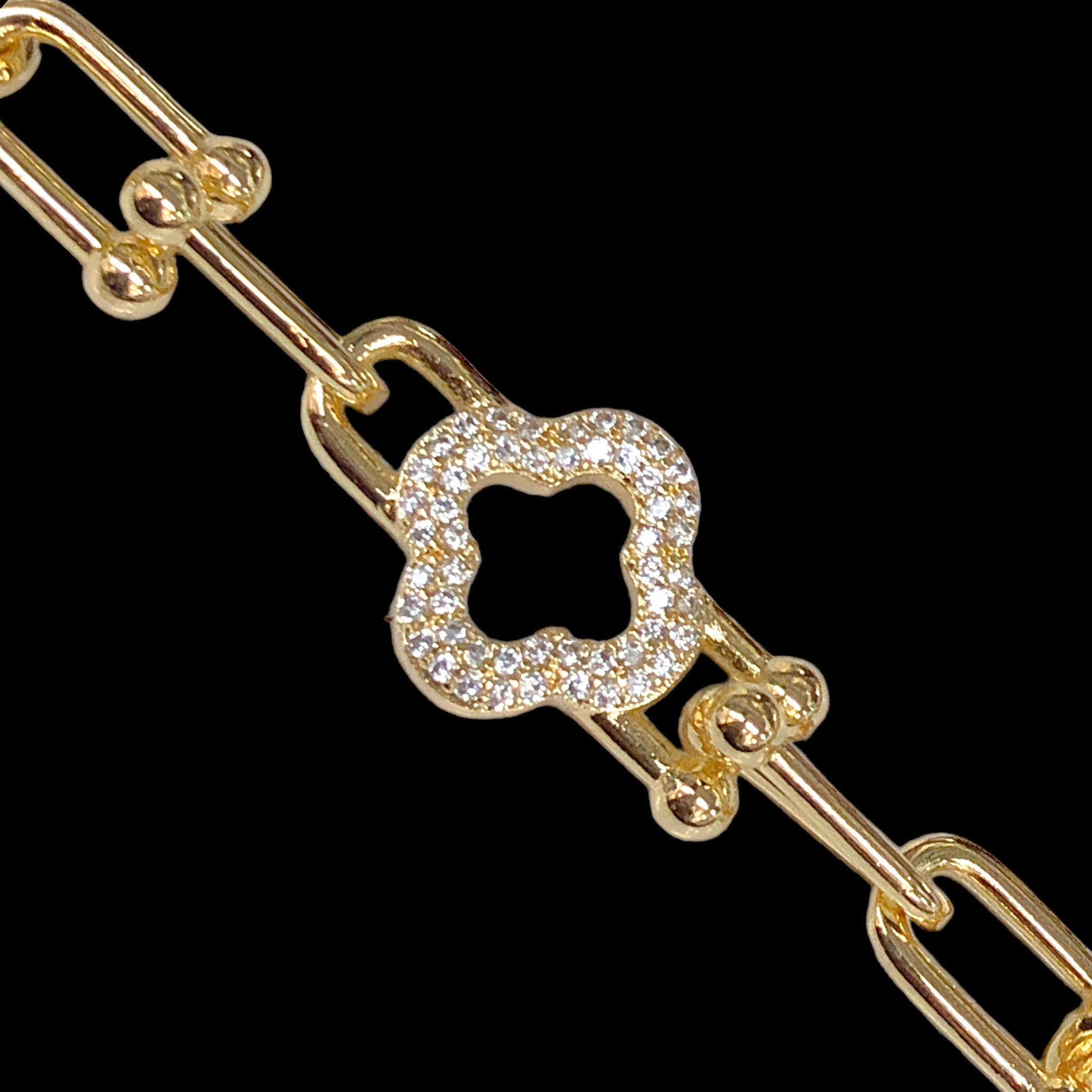 18k Gold Filled Milano Clover CZ Bracelet- Kuania oro laminado
