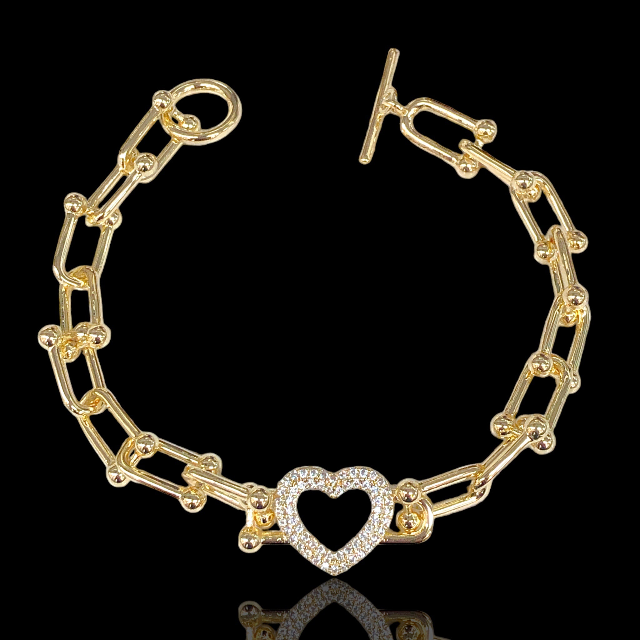 18k Gold Filled Milano Heart CZ Bracelet- kuania oro laminado