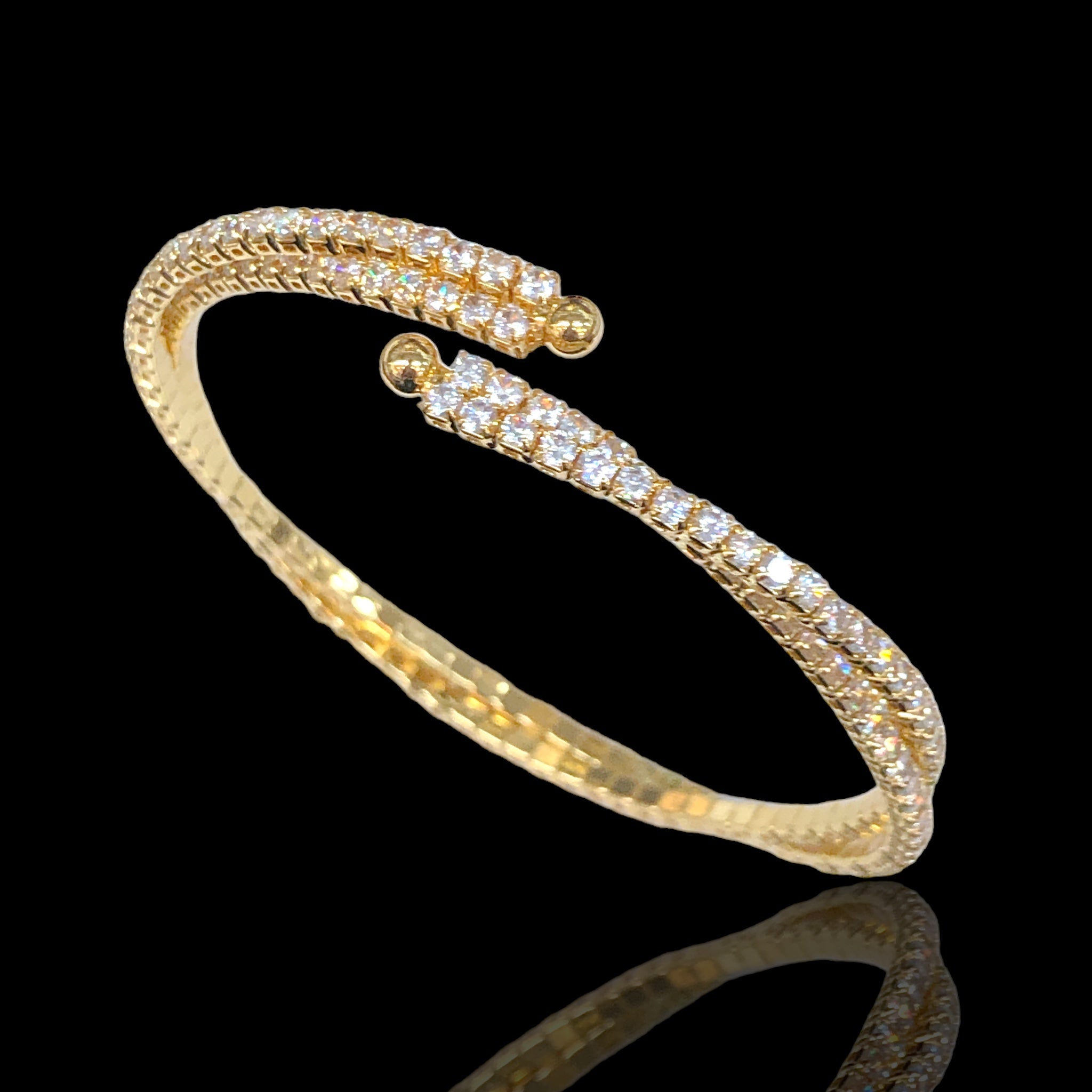 18k Gold Filled Milano Twin Spiral CZ Cuff Bracelet- kuania oro laminado