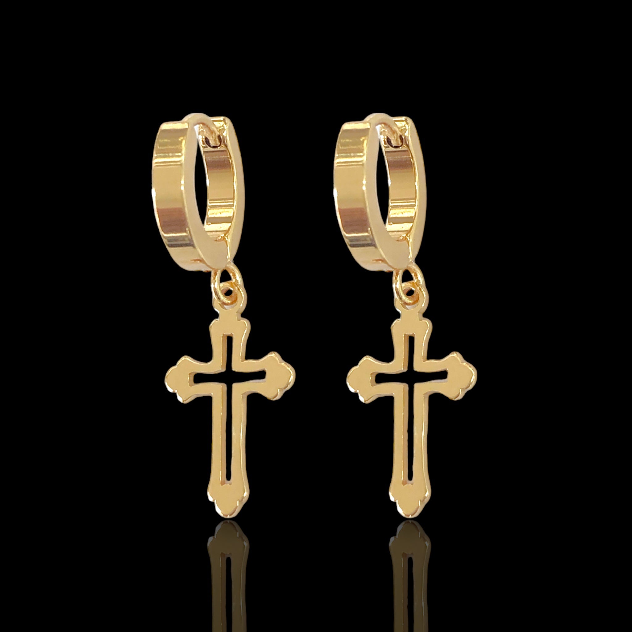 316L Stainless Steel Filigree Cross Dangle Earrings