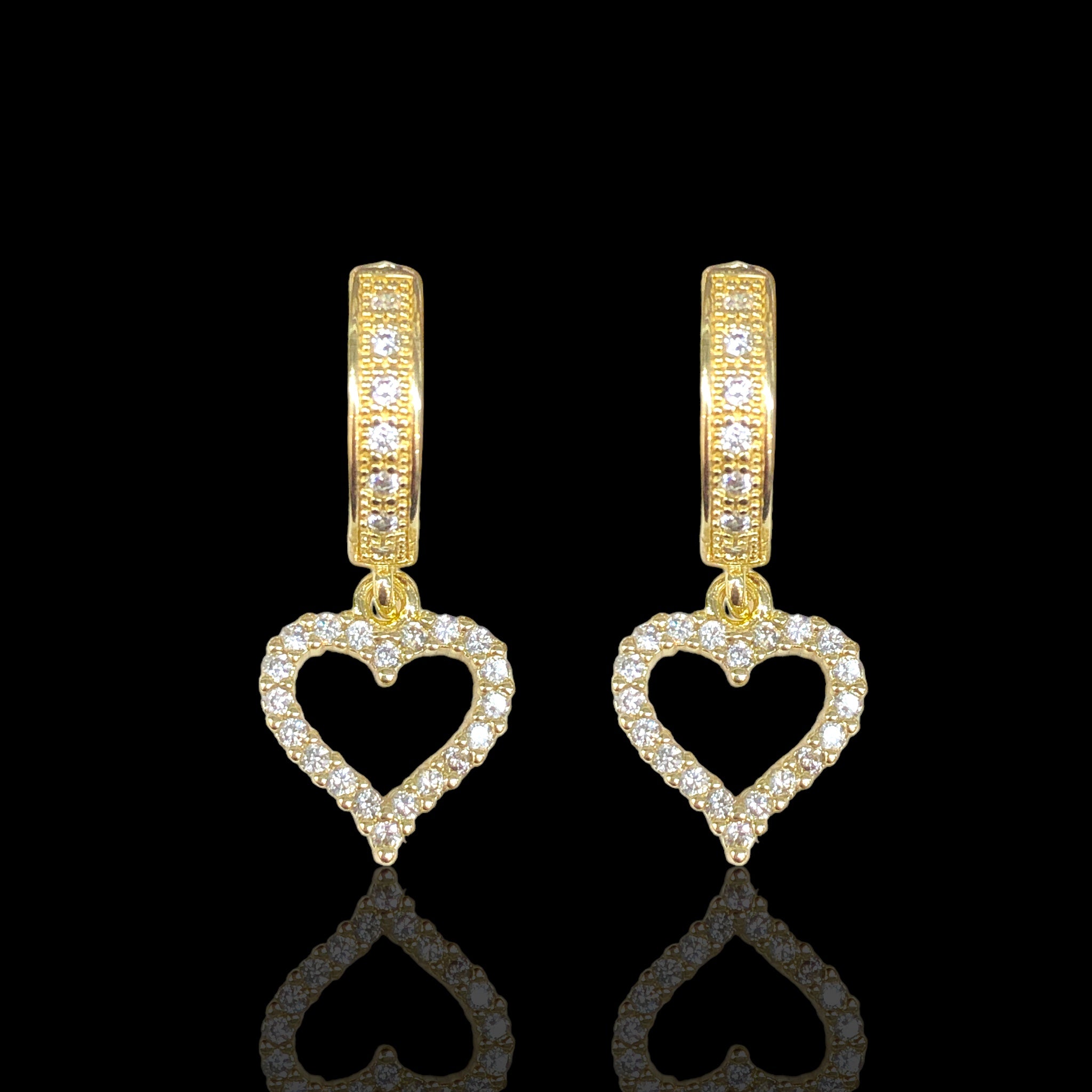 18K Gold Filled Florentine CZ Heart Earrings